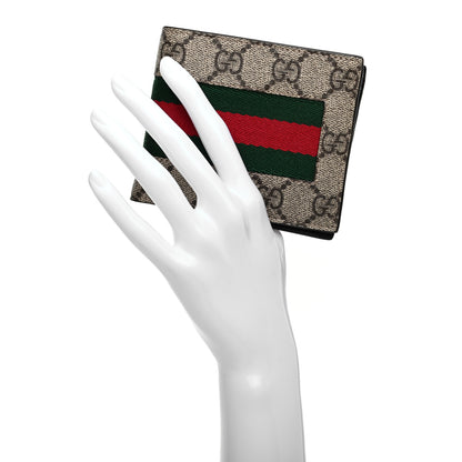 Gucci GG Supreme Monogram Selleria Calfskin Web New Web Bi-Fold Wallet Beige Ebony Cocoa 2 of 8
