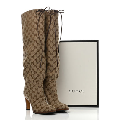 Gucci Monogram Malaga Kid Lisa Mid Heel Boots 37 Beige Ebony 8 of 8