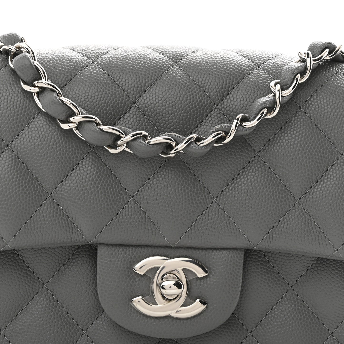 Caviar Quilted Mini Rectangular Flap Grey