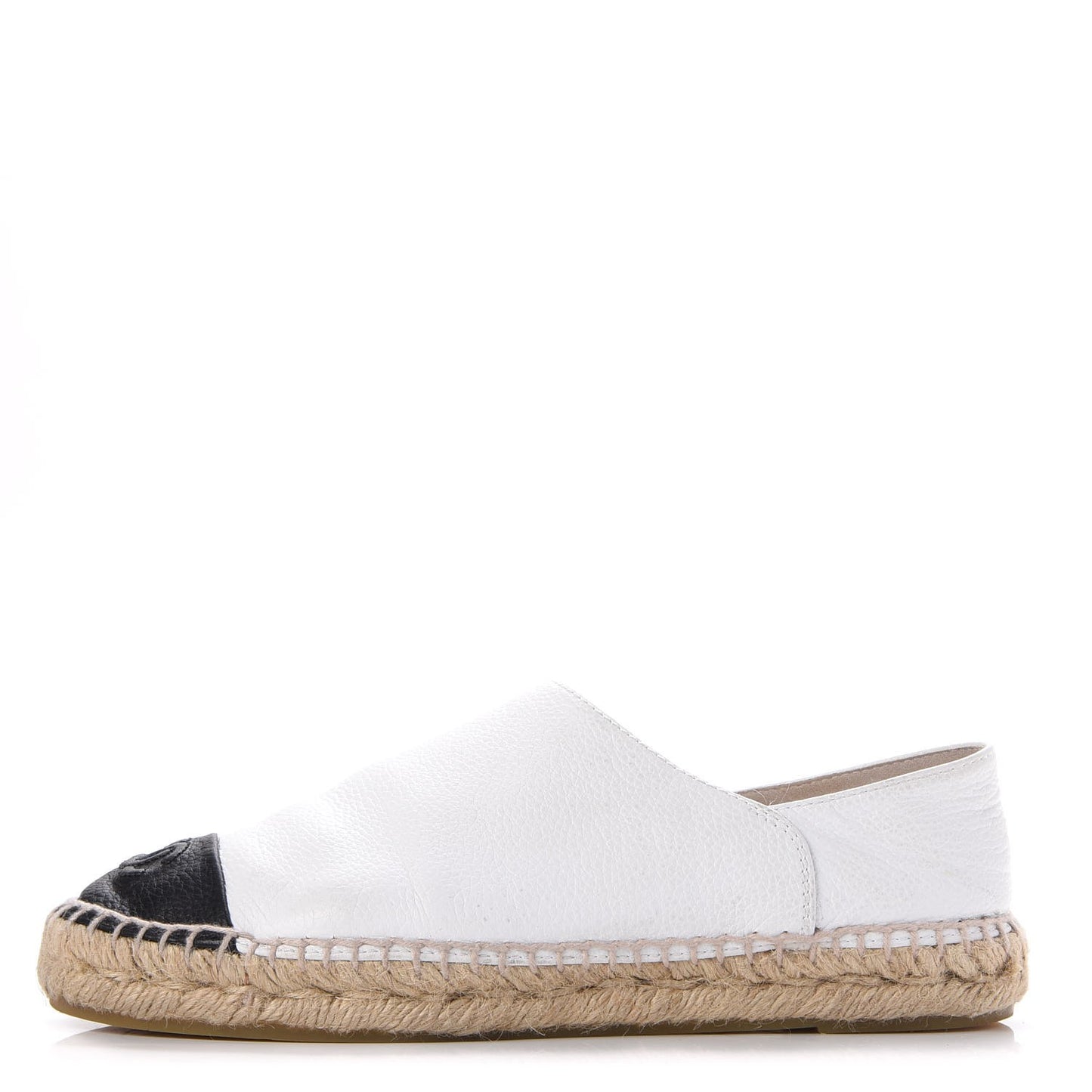 Grained Calfskin CC Espadrilles 38 White Black