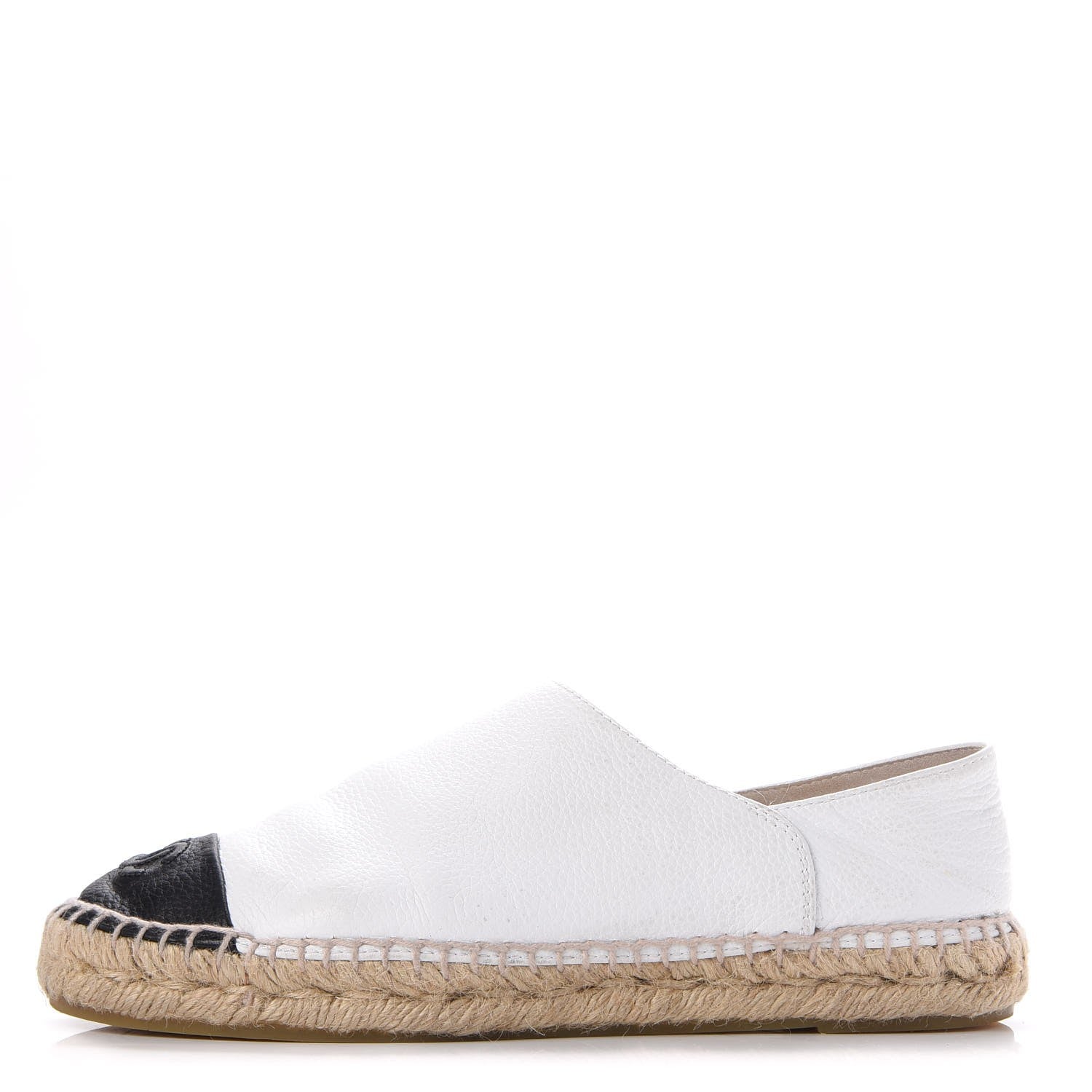 Chanel Grained Calfskin CC Espadrilles 38 White Black 1 of 7