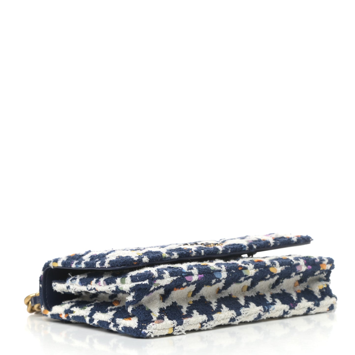 Tweed Quilted Chanel 19 Wallet On Chain WOC Ecru Navy Blue Multicolor