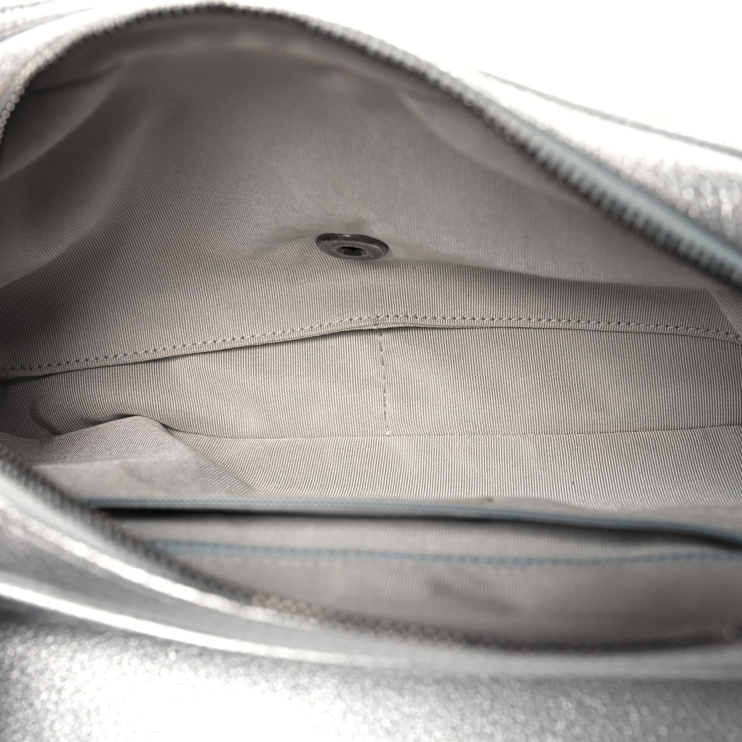 Metallic Calfskin Quilted Small Chain Detail Flap Silver
