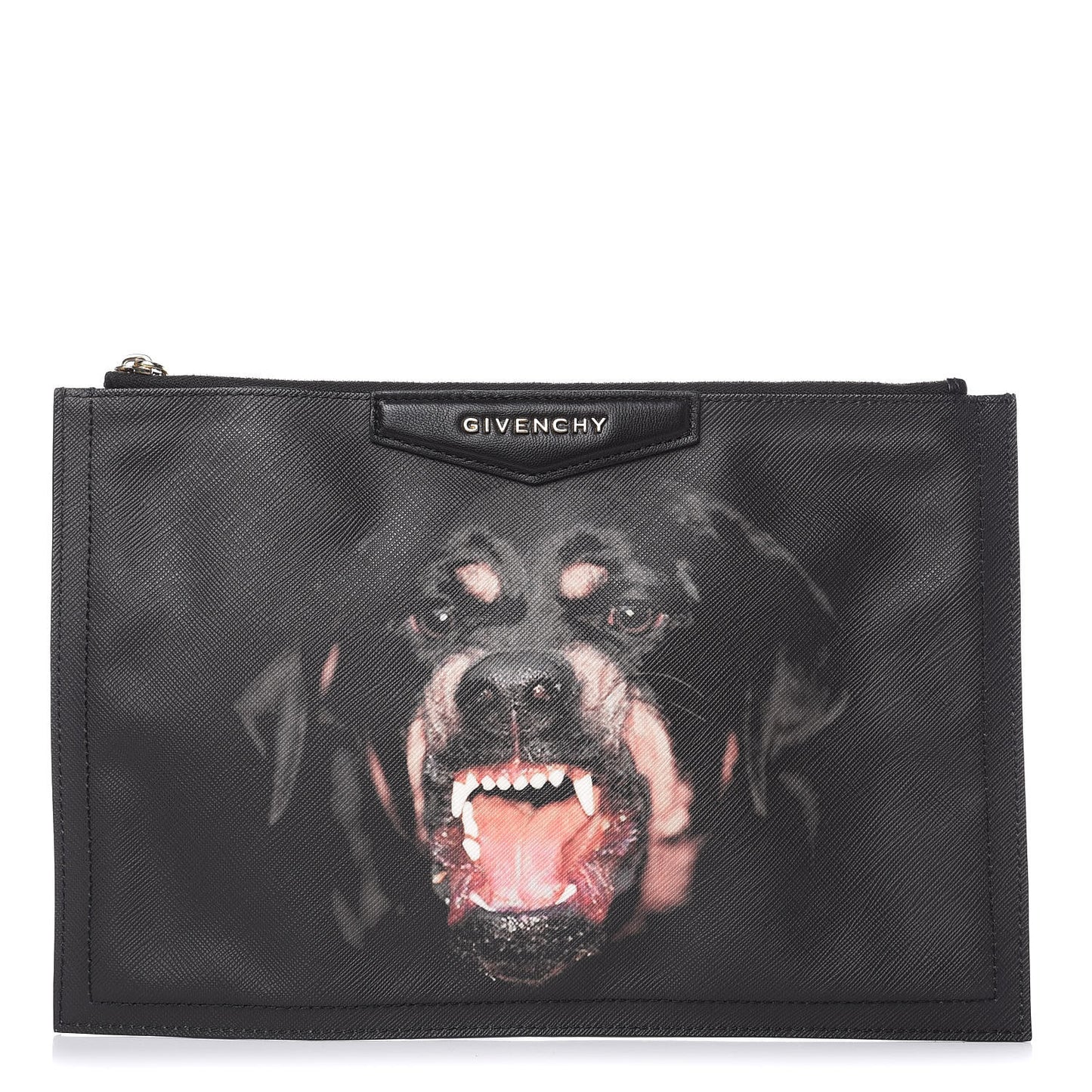 Textured Coated Canvas Rottweiler Print Large Cosmetic Pouch Black