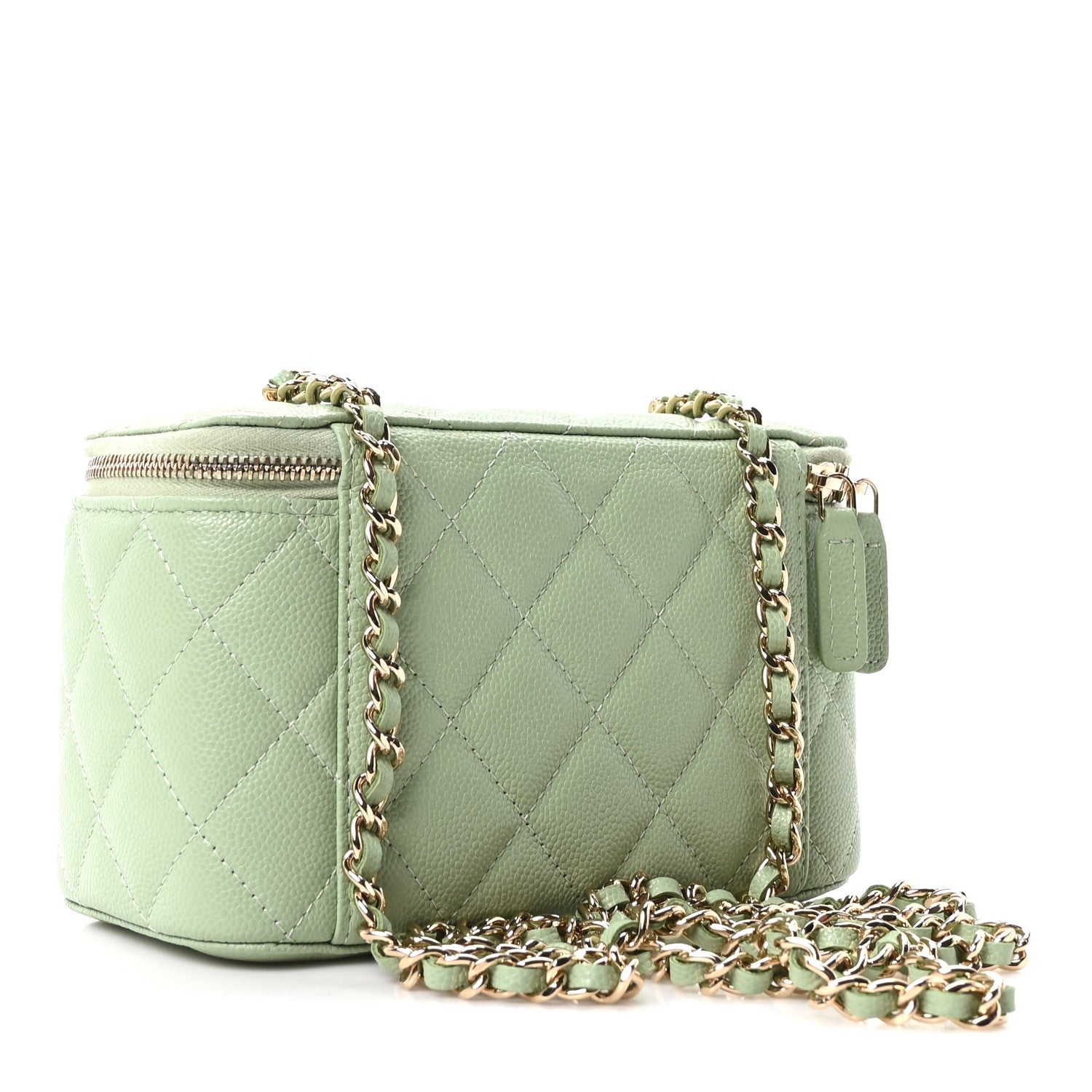 Chanel Caviar Quilted Small Vanity Case With Chain Light Green 3 of 11