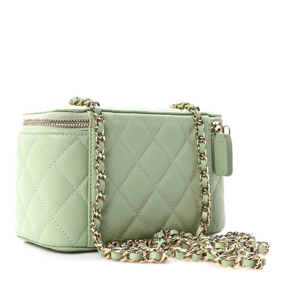 Chanel Caviar Quilted Small Vanity Case With Chain Light Green 3 of 11