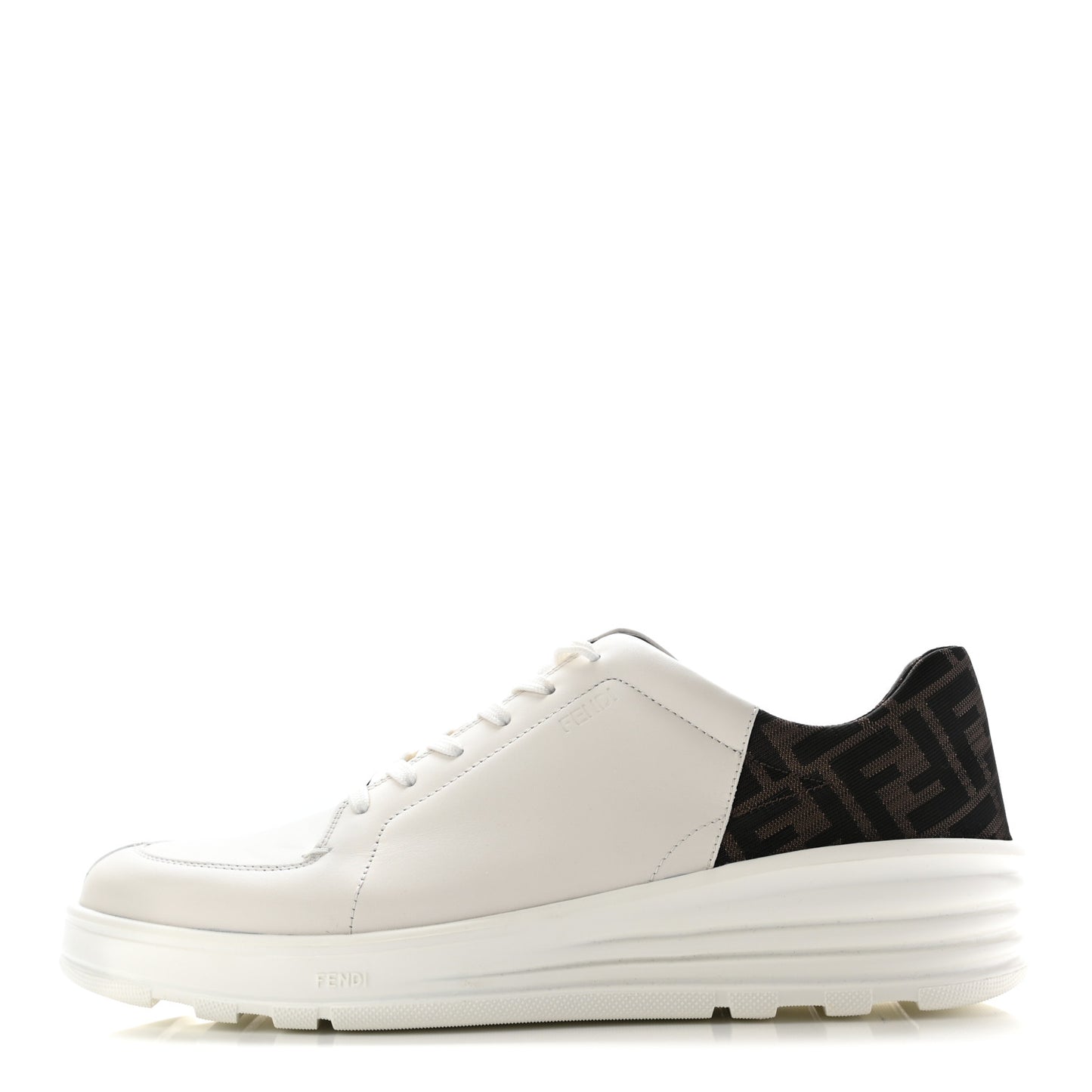 Calfskin Fabric Jacquard FF Mens Low Top Sneakers 11 White Tobacco
