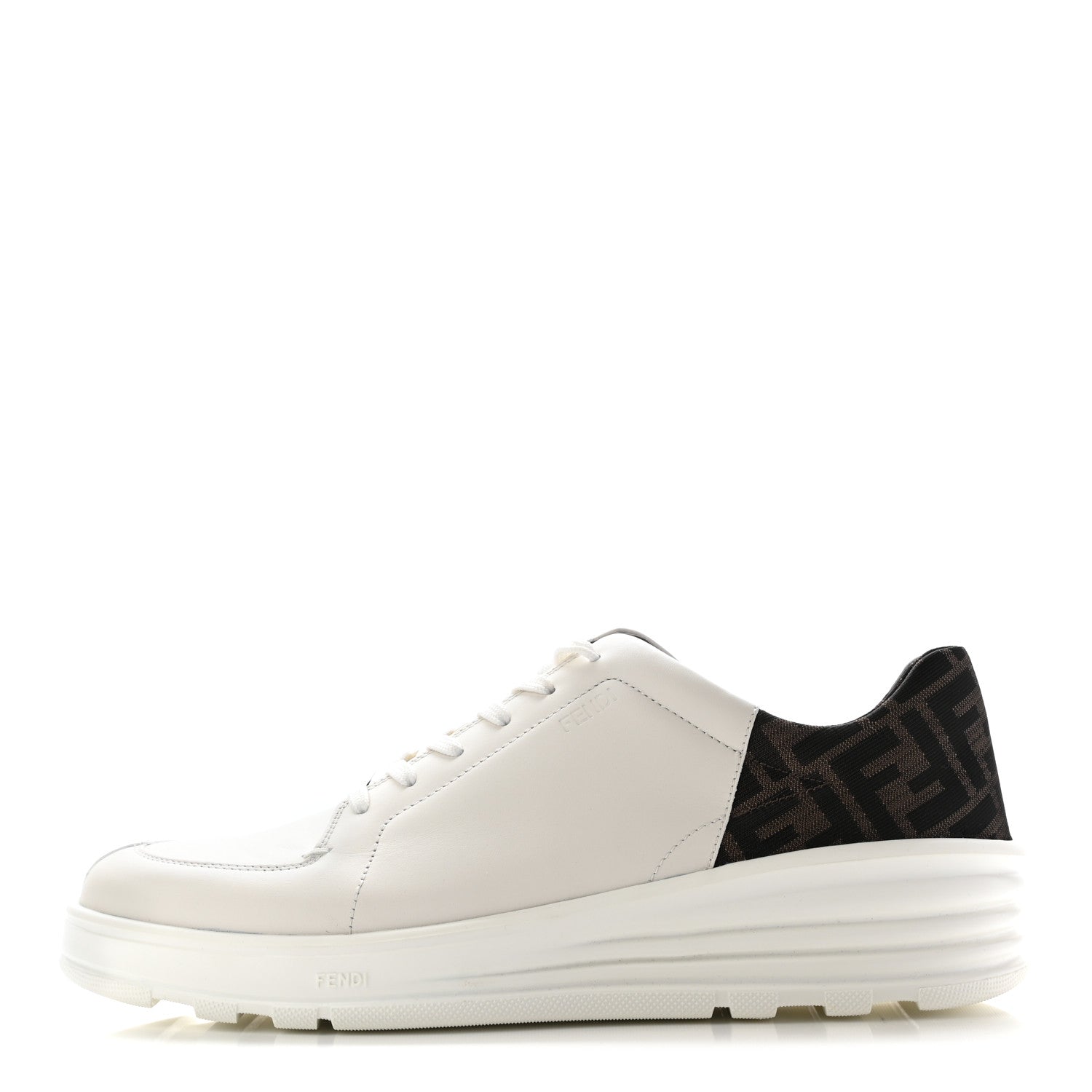 Fendi Calfskin Fabric Jacquard FF Mens Low Top Sneakers 11 White Tobacco 1 of 8