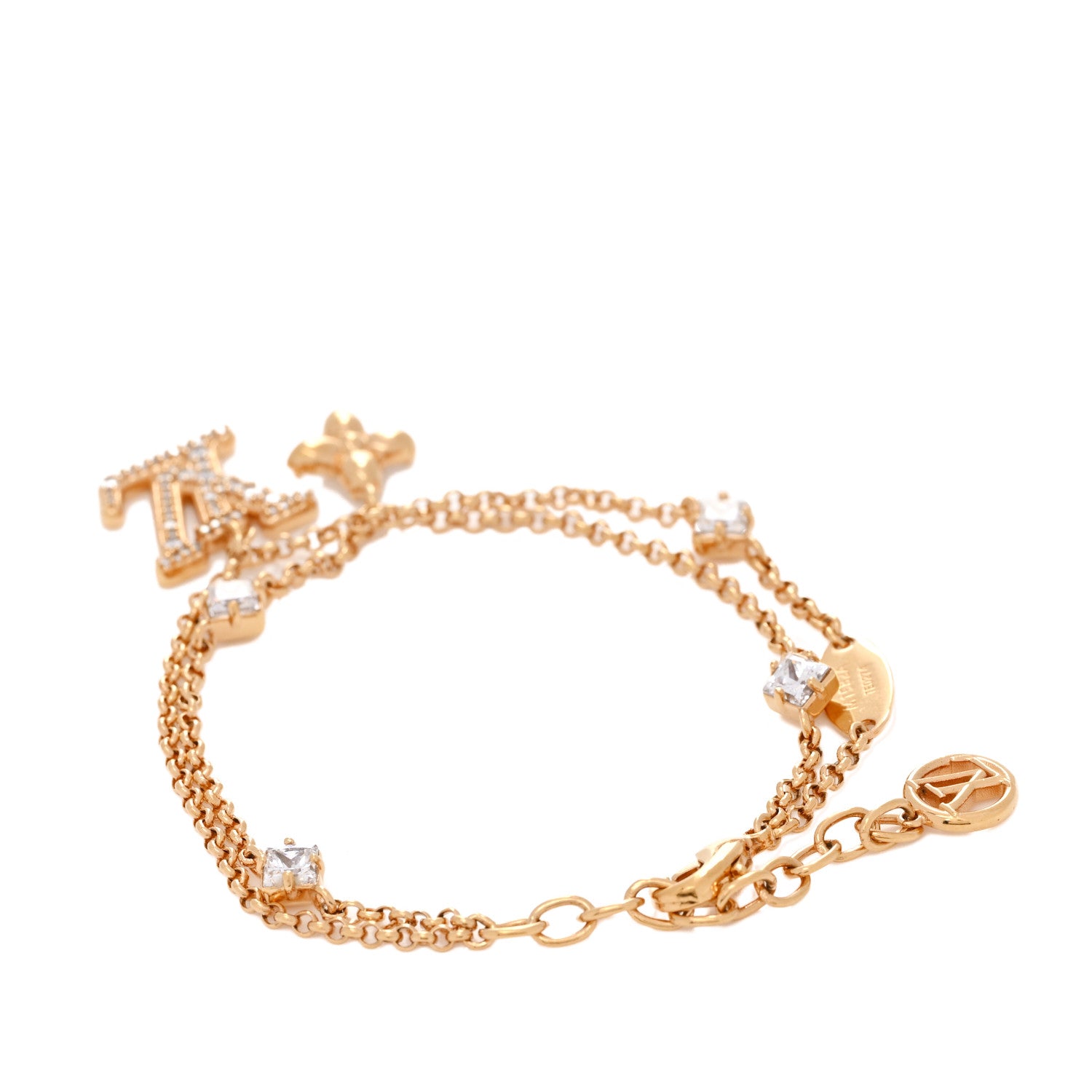 Louis Vuitton Metal Crystal LV Lady Bracelet Gold 3 of 5
