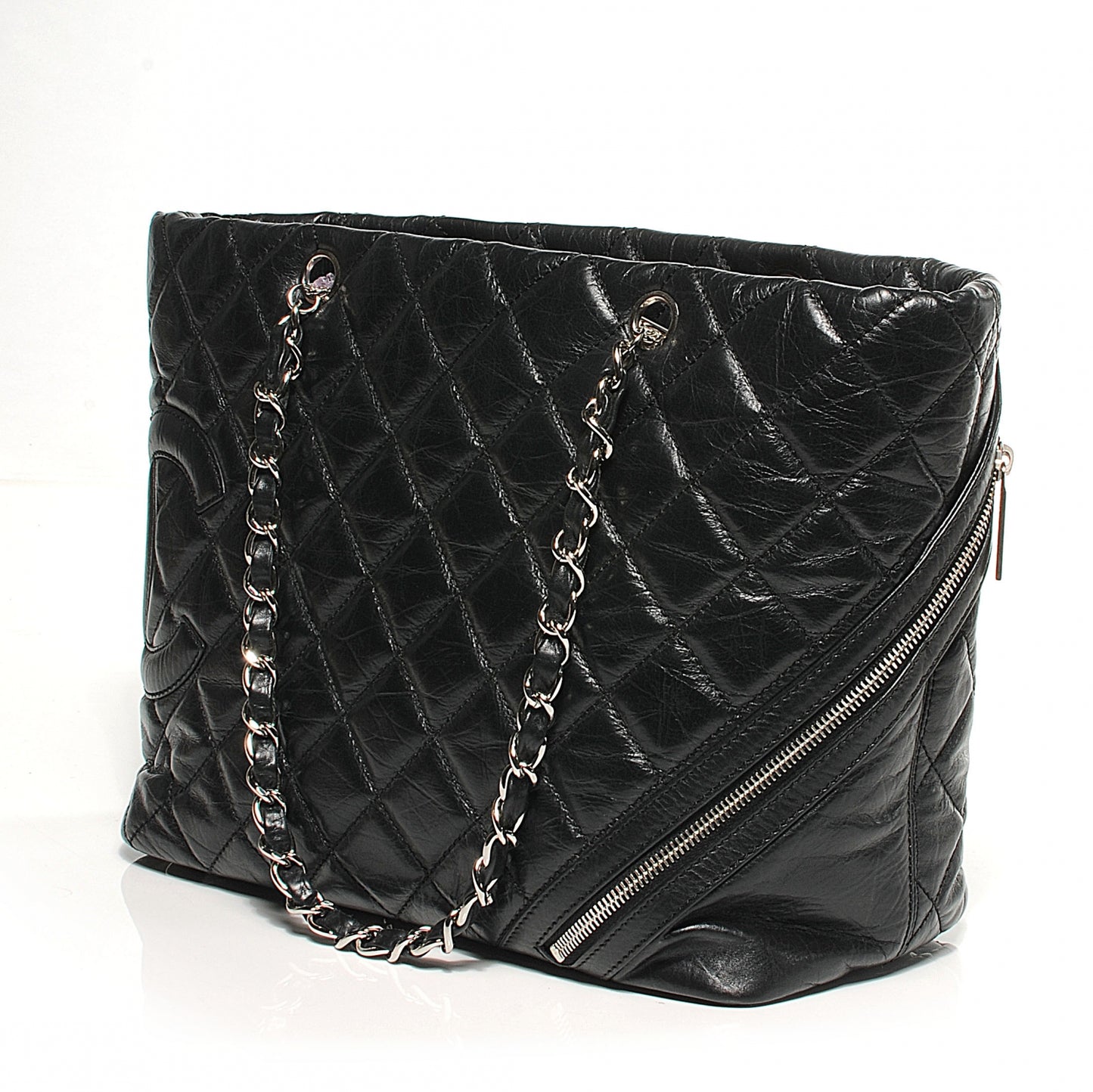 Leather Quilted Cotton Club Large Tote Black