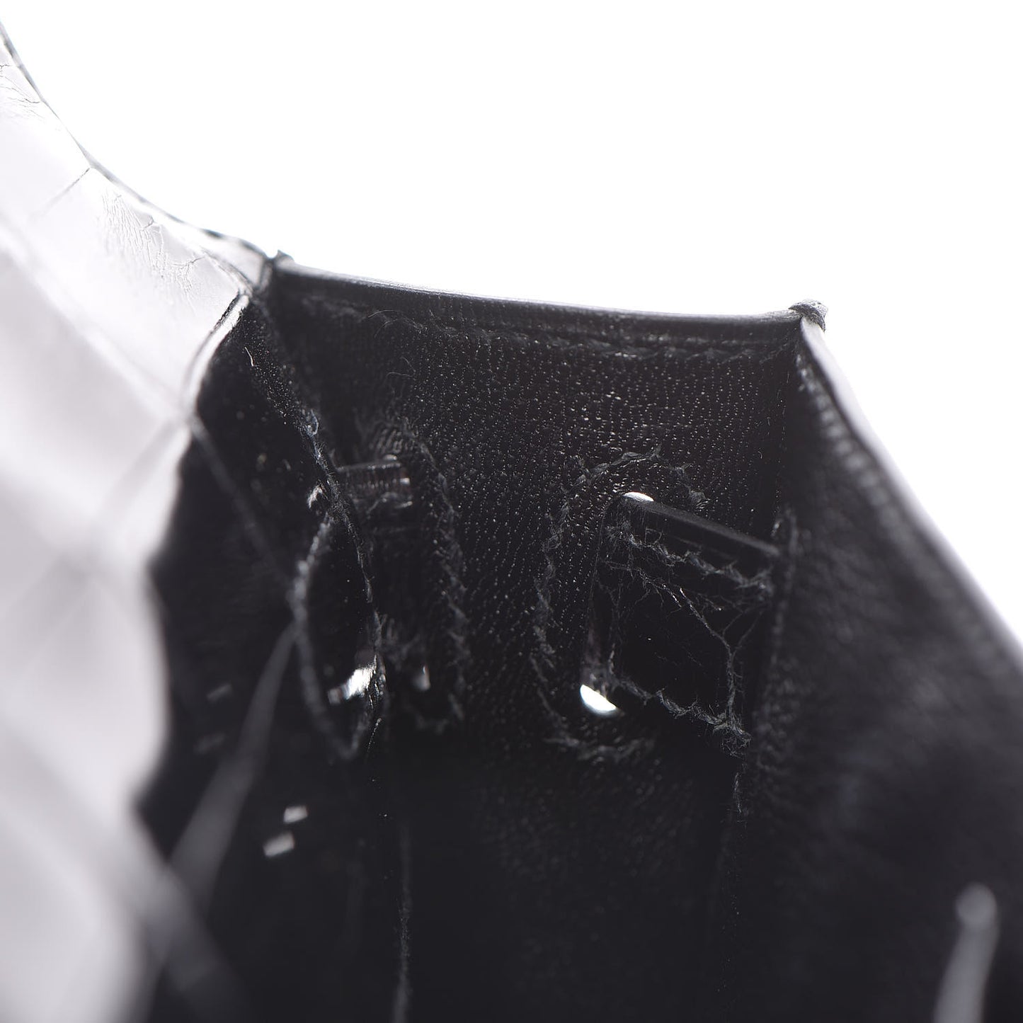 Shiny Niloticus Crocodile Kelly Cut Pochette Black