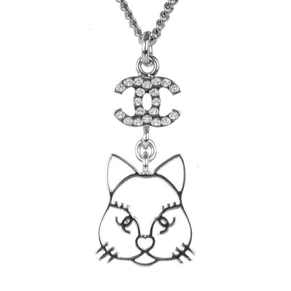 Chanel Crystal Emoji Choupette Cat Pendant Necklace Silver 3 of 4