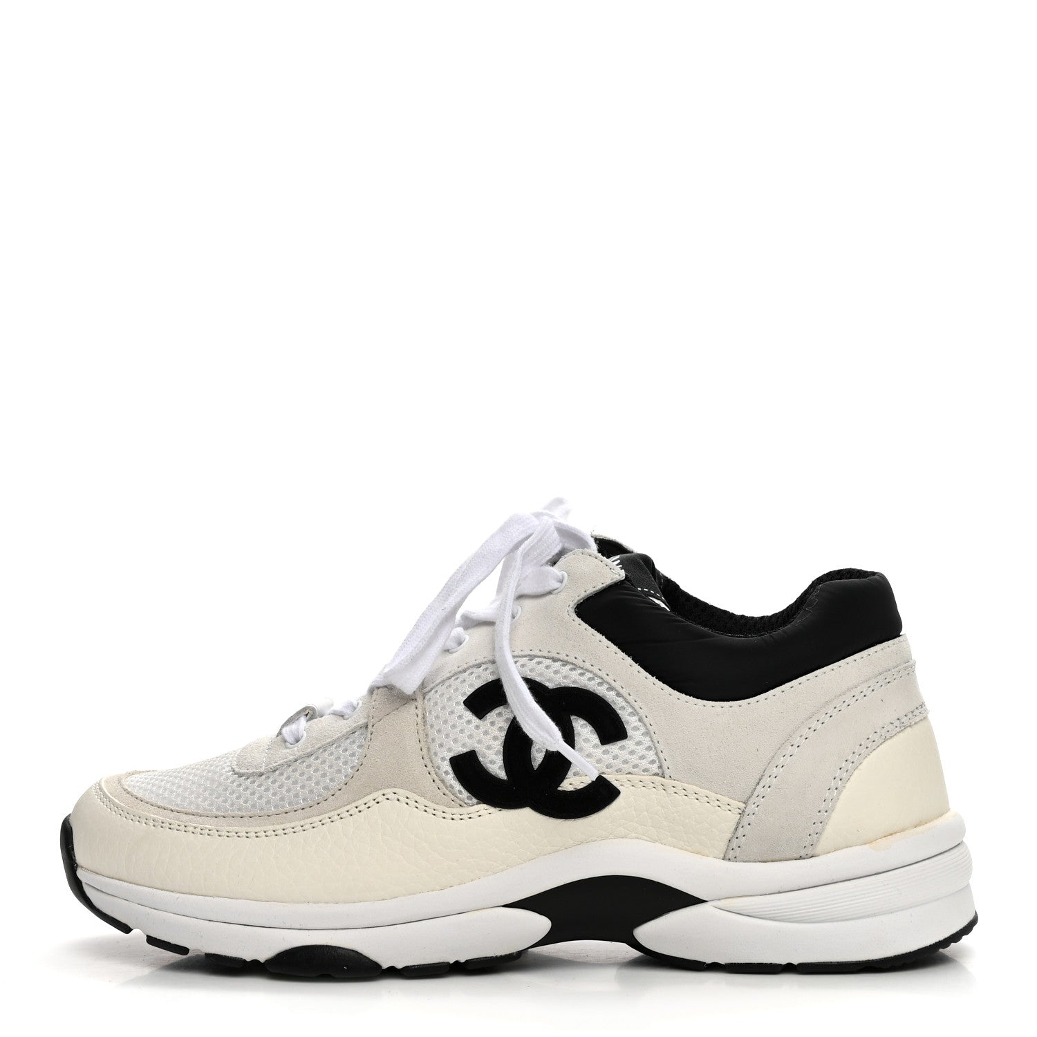 Chanel Mesh Suede Grained Calfskin Womens CC Sneakers 39 White Black 1 of 9
