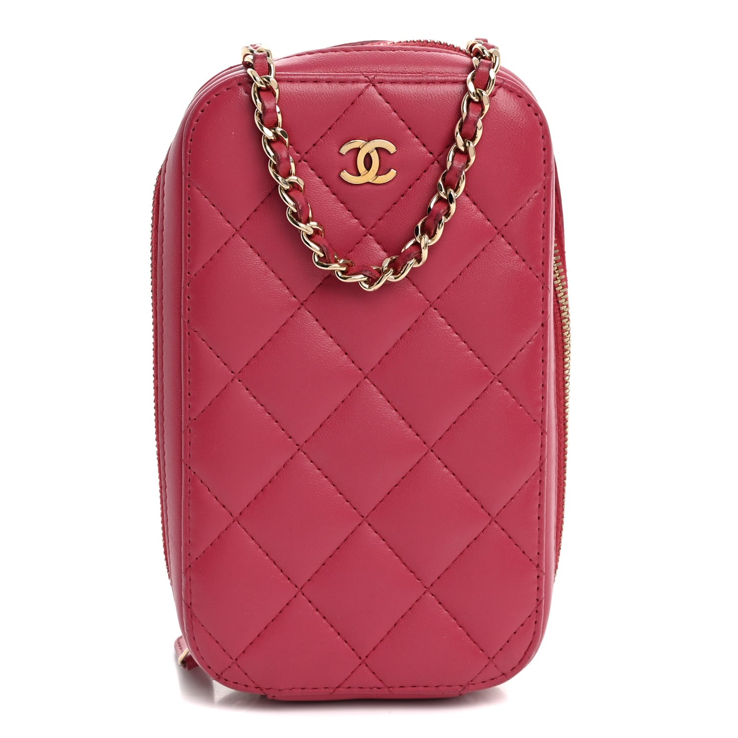 Lambskin Quilted Phone Holder Wallet On Chain WOC Pink