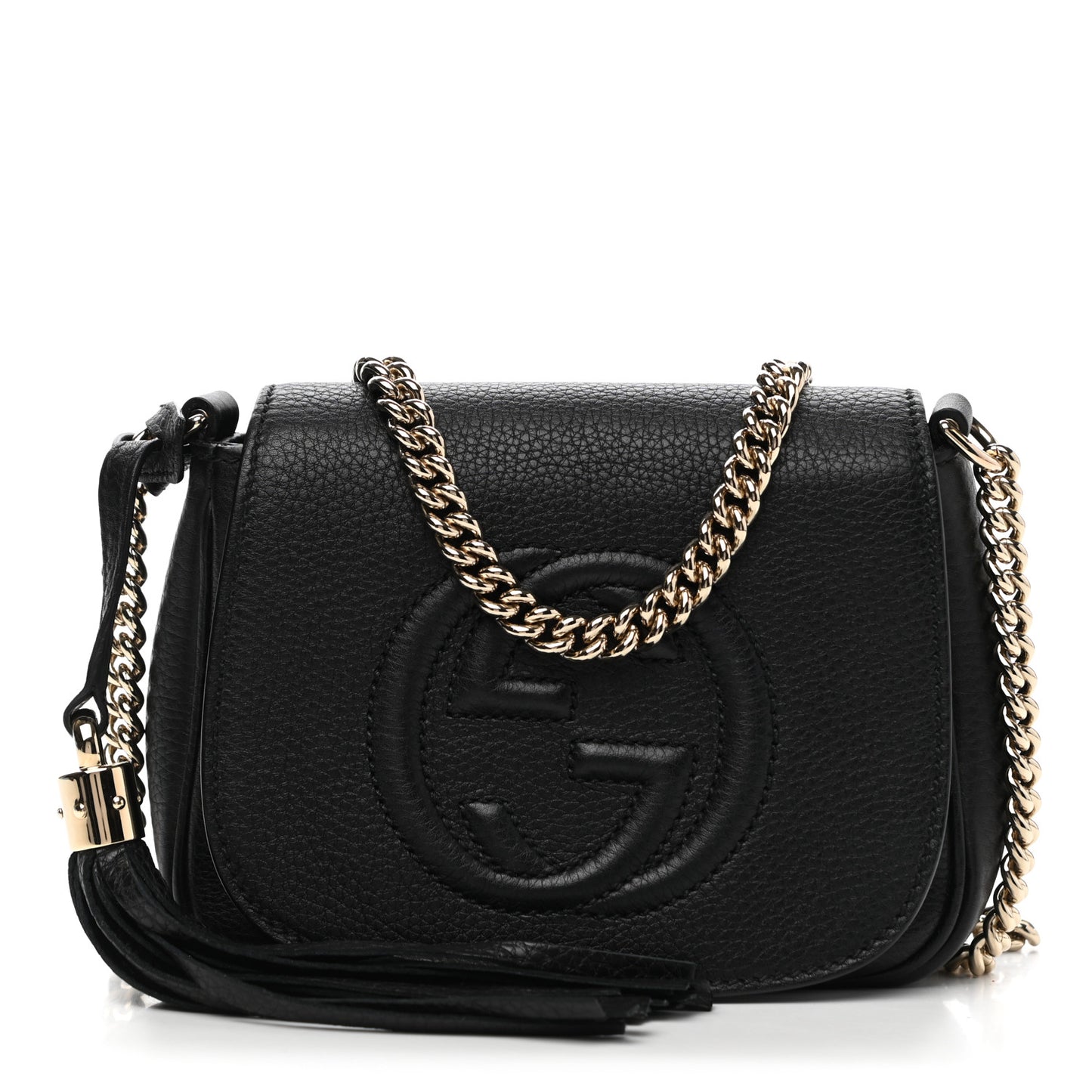 Pebbled Calfskin Small Soho Flap Crossbody Black