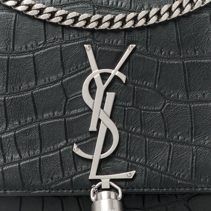 Saint Laurent Calfskin Crocodile Embossed Medium Classic Monogram Kate Tassel Satchel Black 9 of 11