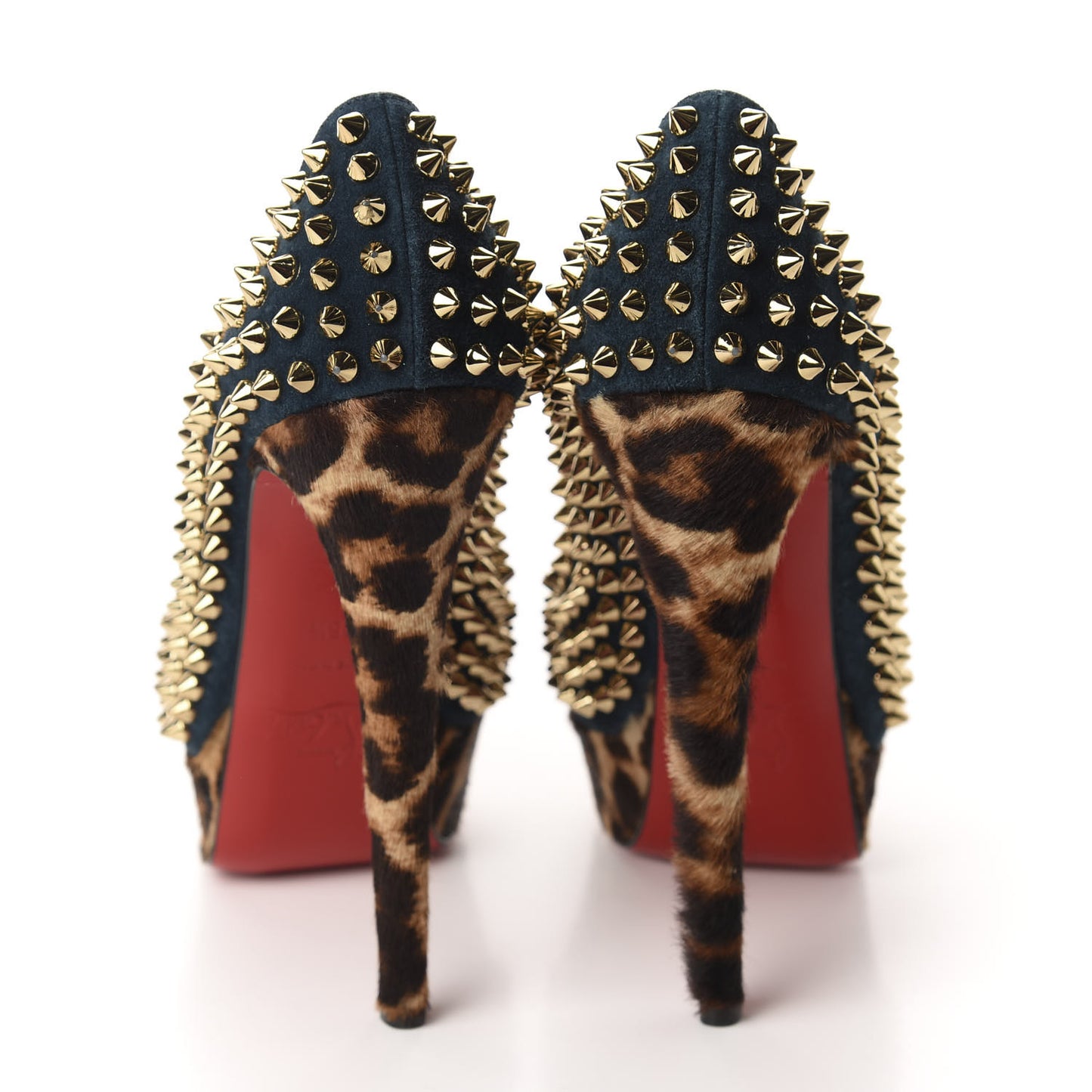 Veau Velours Calf Hair Leopard Lady Peep Spikes VIP 150 Pumps 36.5 Blue Khol Bronze