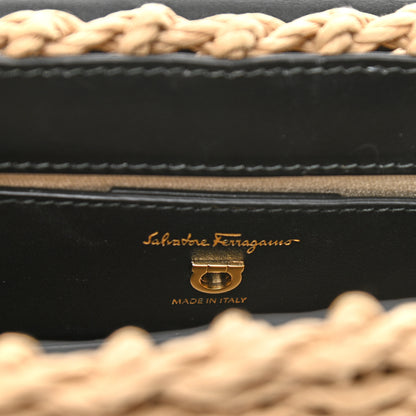 Salvatore Ferragamo Calfskin Wicker Margot Top Handle Satchel Black 6 of 10