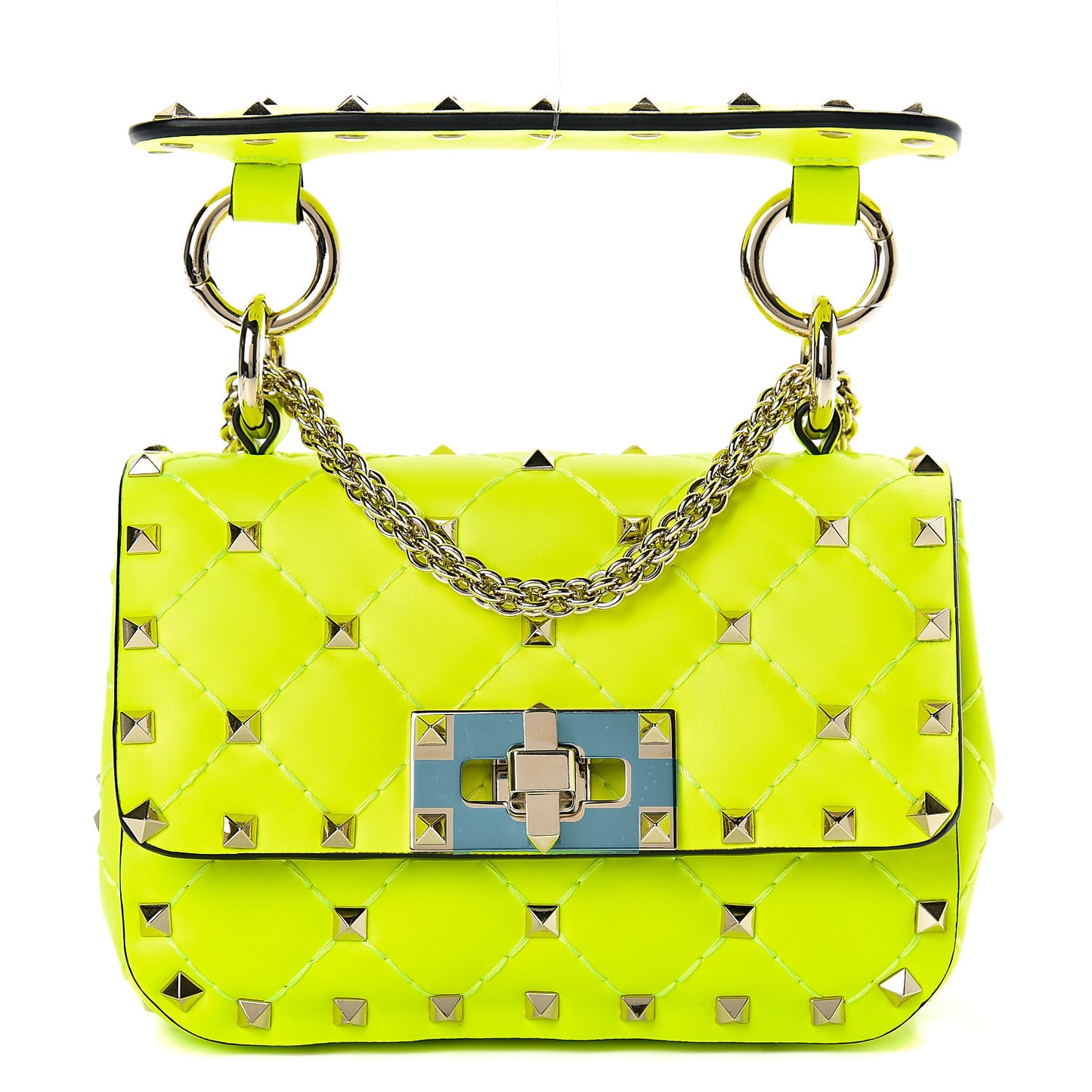 Calfskin Micro Rockstud Spike Shoulder Bag Lime