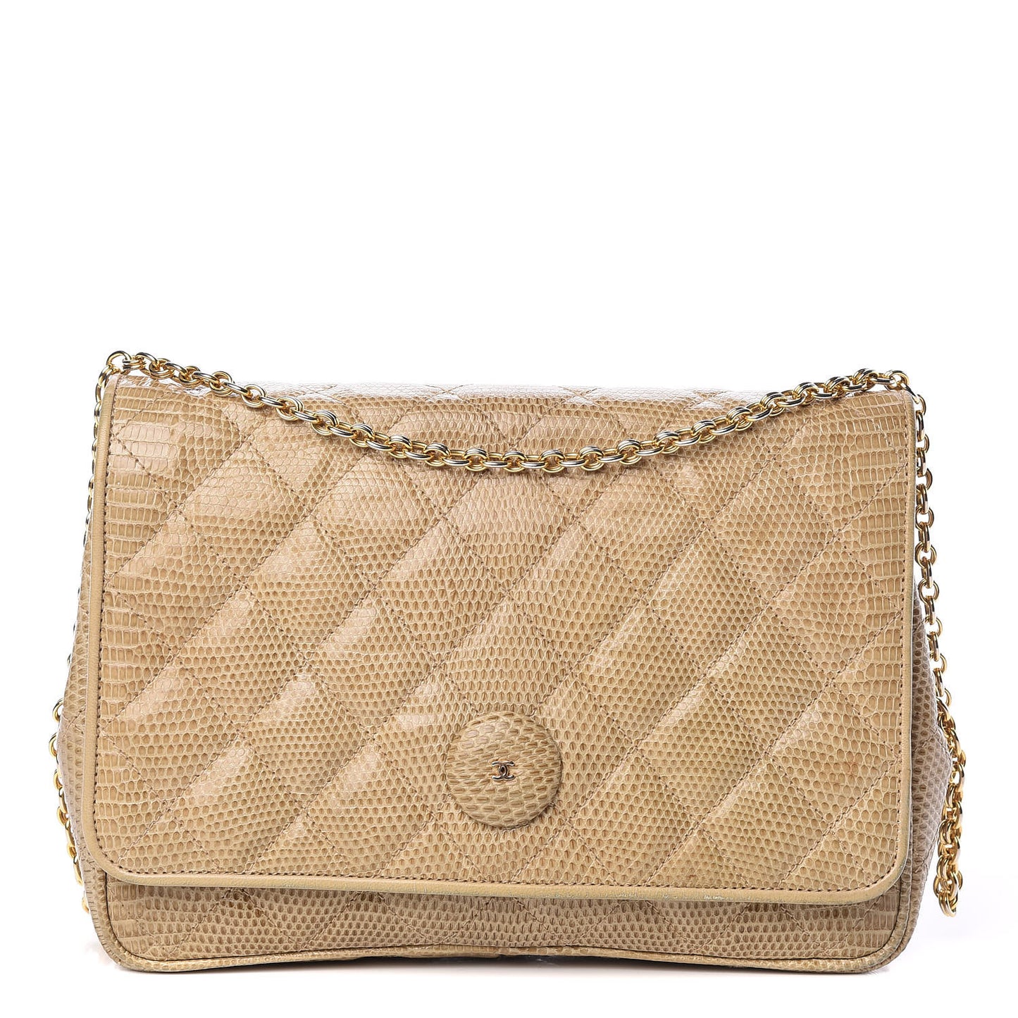 Lizard Small Square Flap Beige