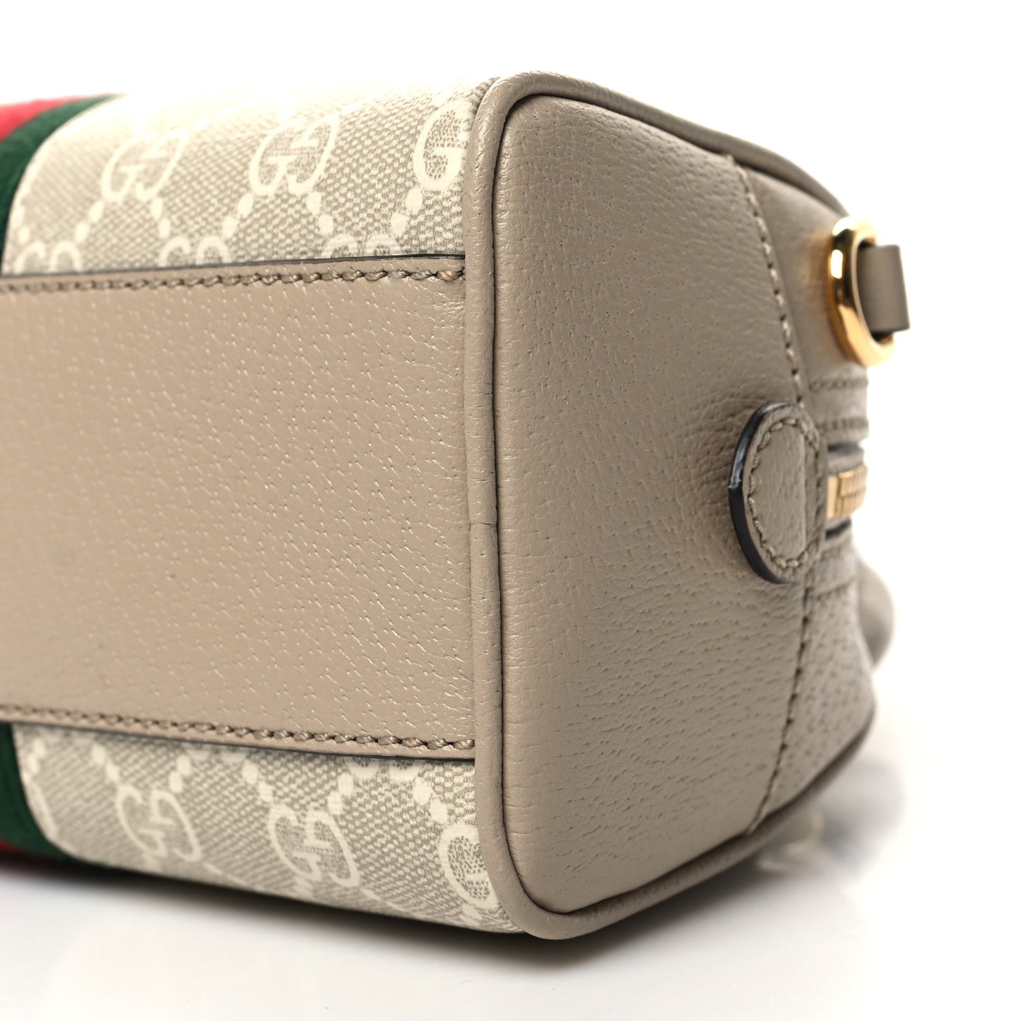 GG Supreme Monogram Textured Dollar Calfskin Web Mini Ophidia Top Handle Bowler Bag Beige Mystic White Oatmeal