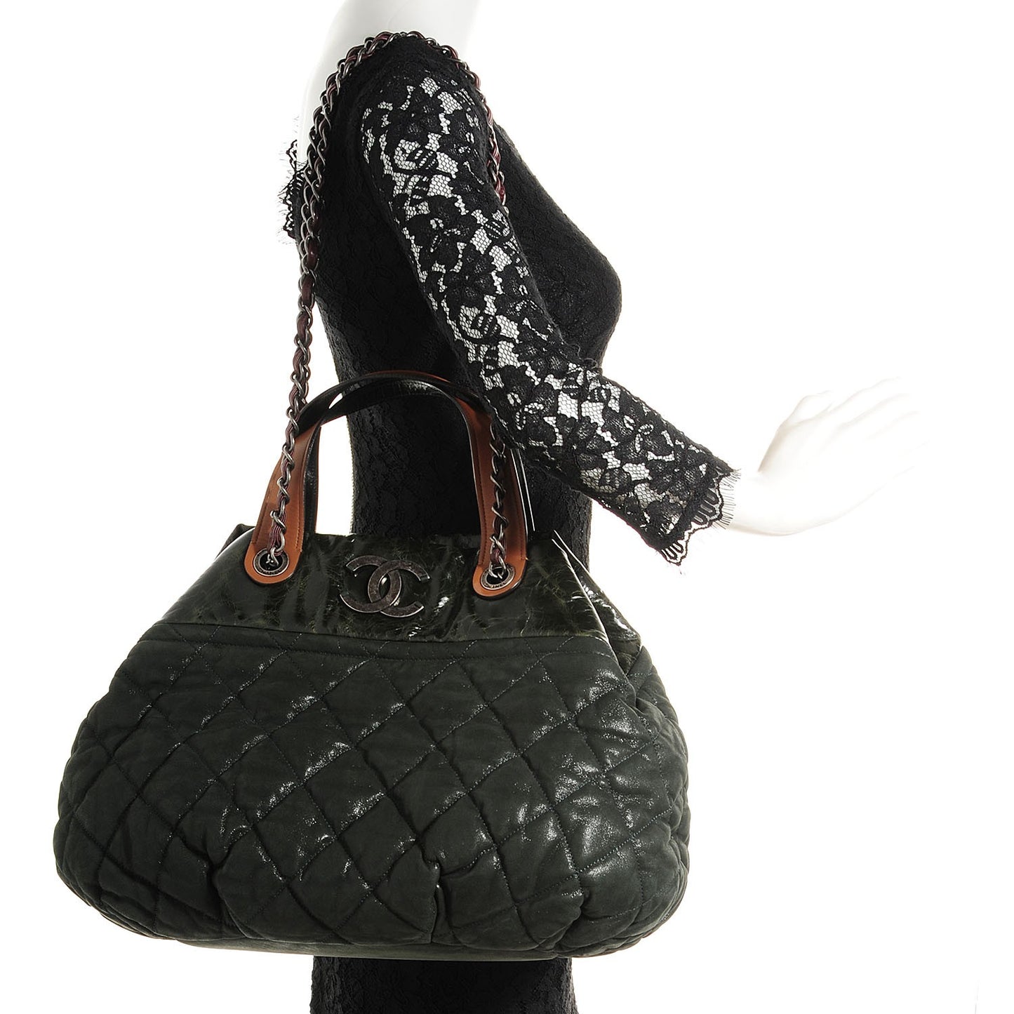 Iridescent Calfskin Large In the Mix Tote Dark Green