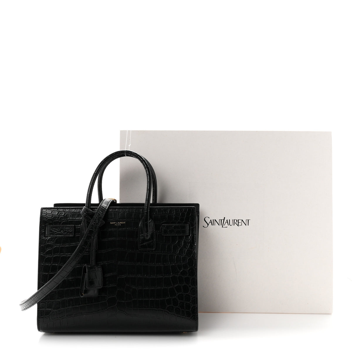 Calfskin Crocodile Embossed Baby Sac De Jour Black