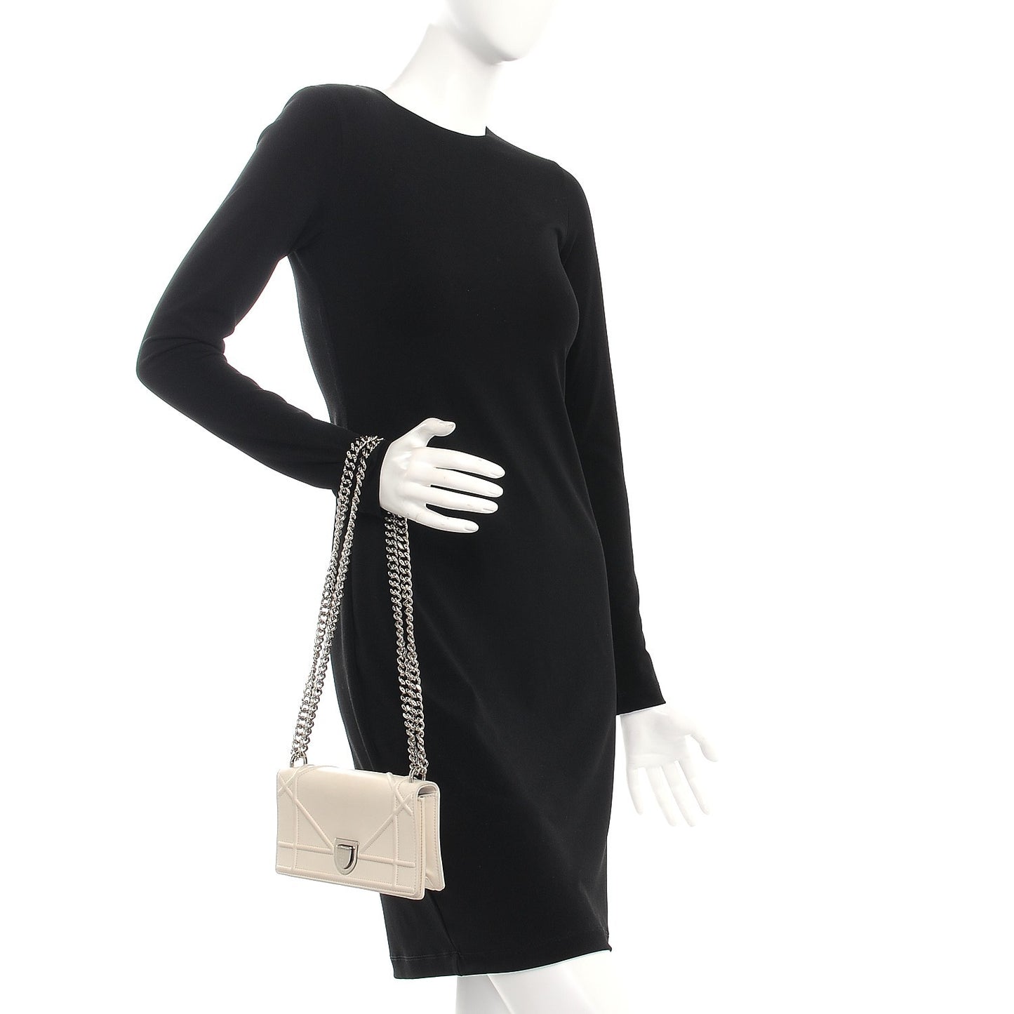 Calfskin Mini Diorama Flap Bag Off White