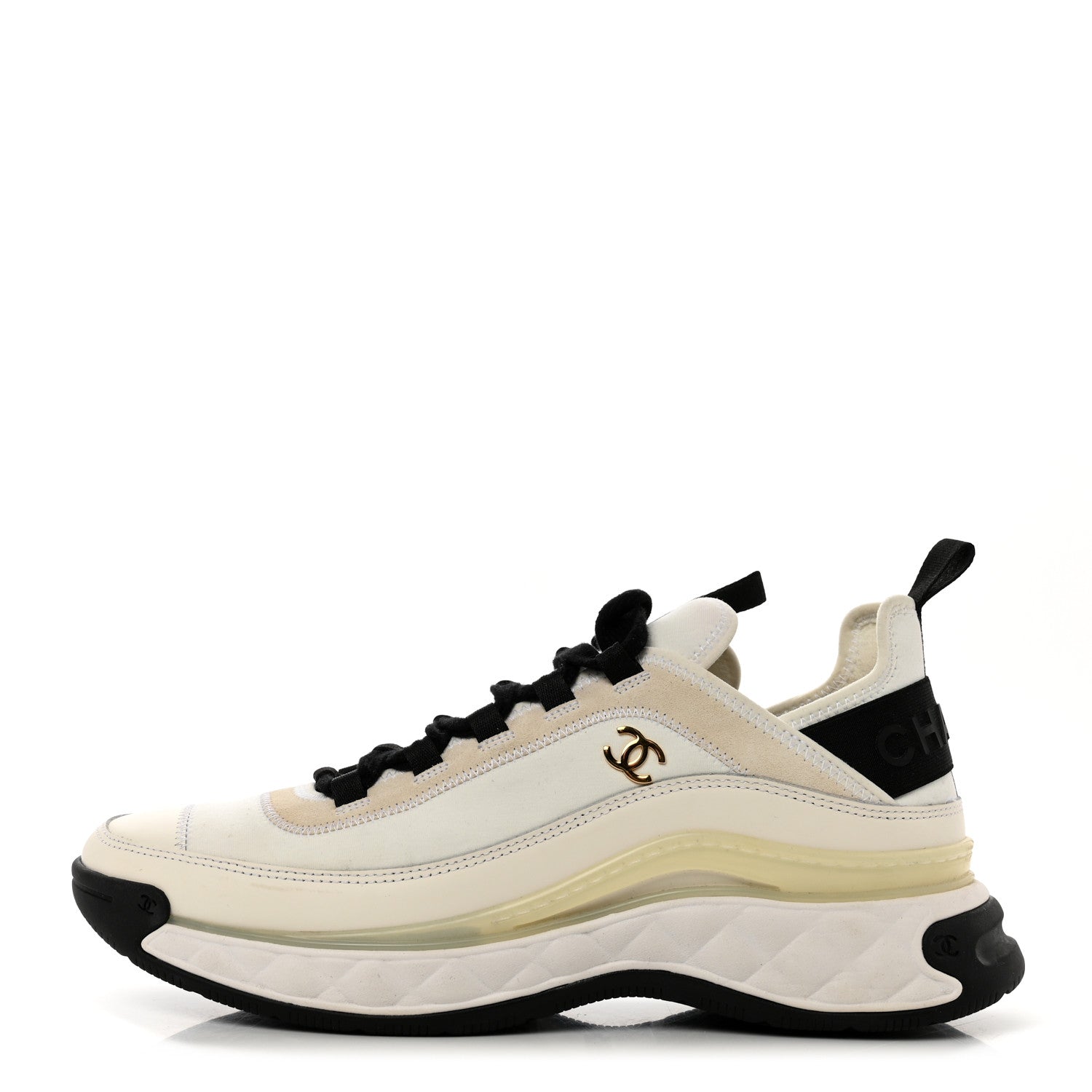 Chanel Velvet Calfskin Mixed Fibers CC Sneakers 40.5 Ivory Black 1 of 8