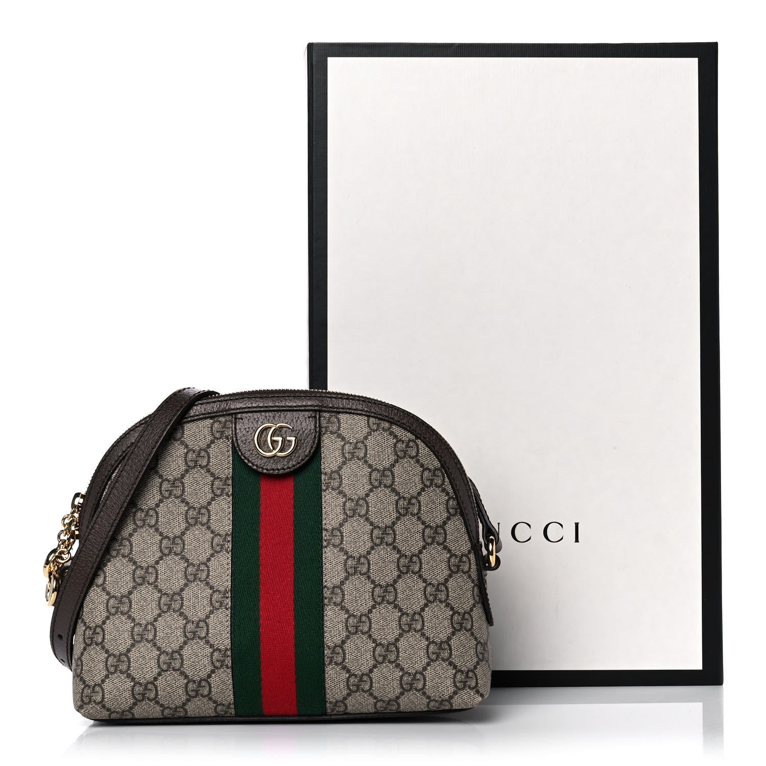 Gucci GG Supreme Monogram Textured Dollar Calfskin Web Small Ophidia Dome Shoulder Bag Beige Ebony New Acero 13 of 13