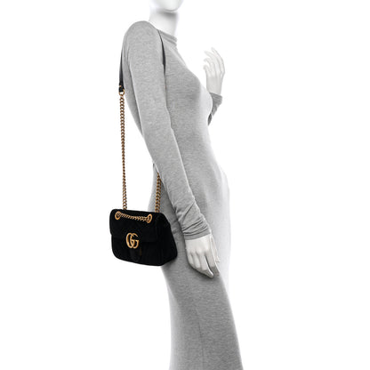 Gucci Velvet Matelasse Small GG Marmont Shoulder Bag Black 2 of 13