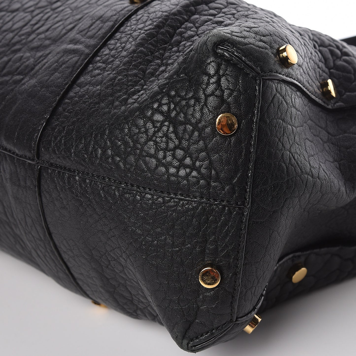 Grained Calfskin Studded Lockett Shopper Tote Black