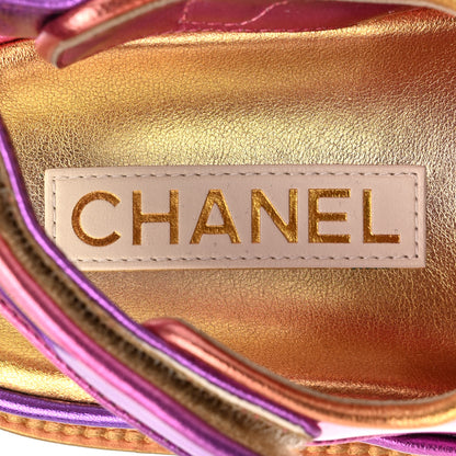 Chanel Metallic Laminated Calfskin Crystal Star CC Velcro Dad Sandals 36 Pink Orange Yellow 8 of 10