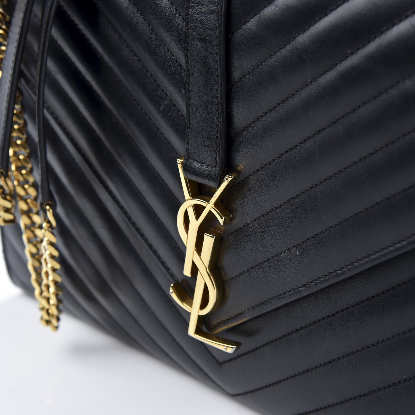 Smooth Calfskin Matelasse Chevron Large Monogram Satchel Black