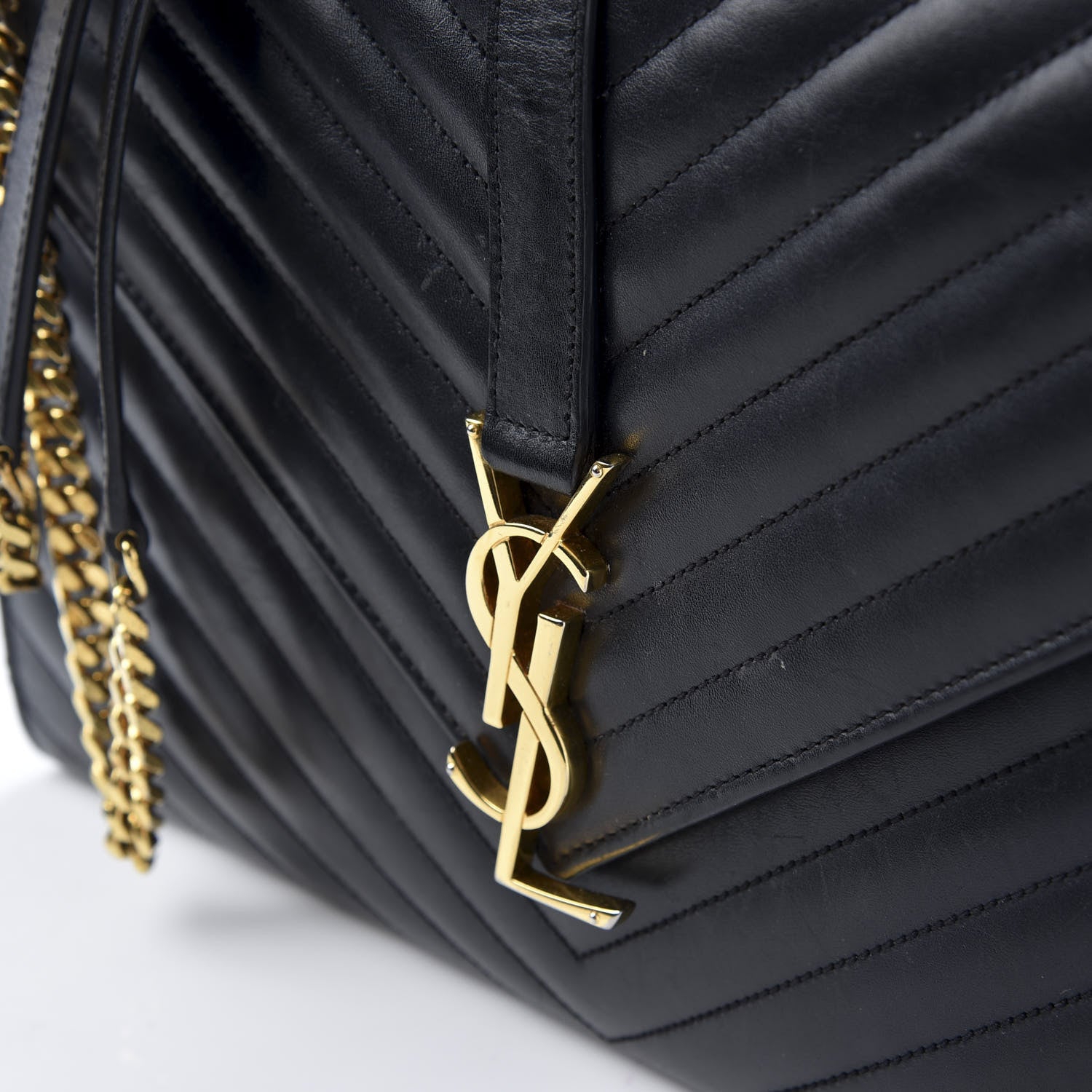 Saint Laurent Smooth Calfskin Matelasse Chevron Large Monogram Satchel Black 11 of 24