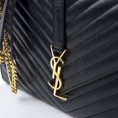 Saint Laurent Smooth Calfskin Matelasse Chevron Large Monogram Satchel Black 11 of 24