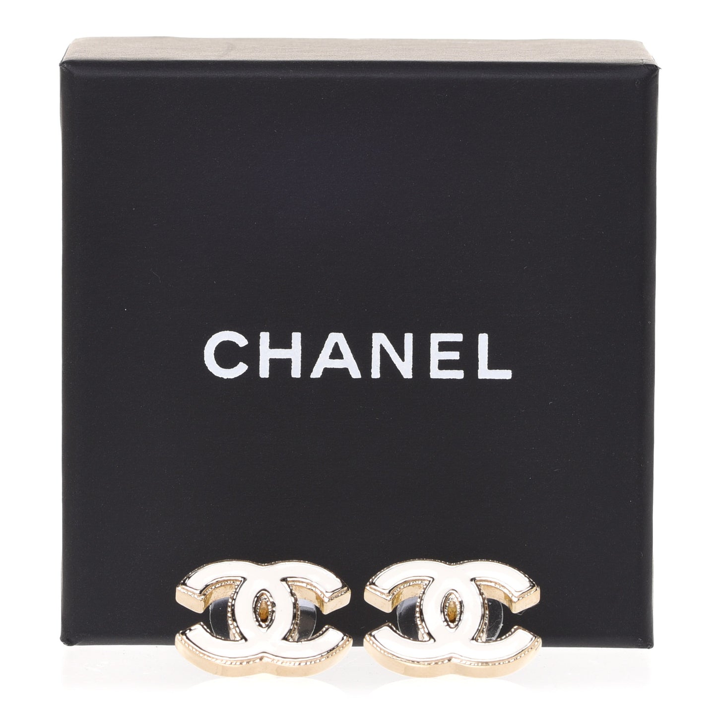 Enamel CC Earrings Gold White