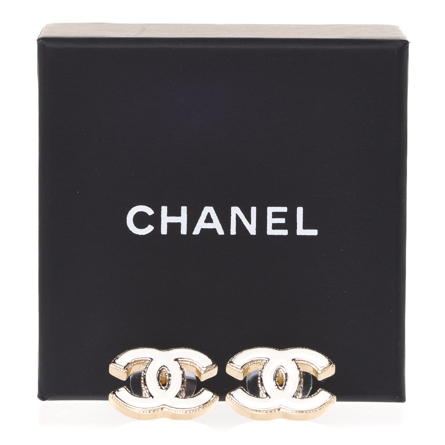 Chanel Enamel CC Earrings Gold White 5 of 5