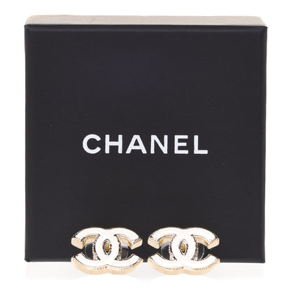 Chanel Enamel CC Earrings Gold White 5 of 5