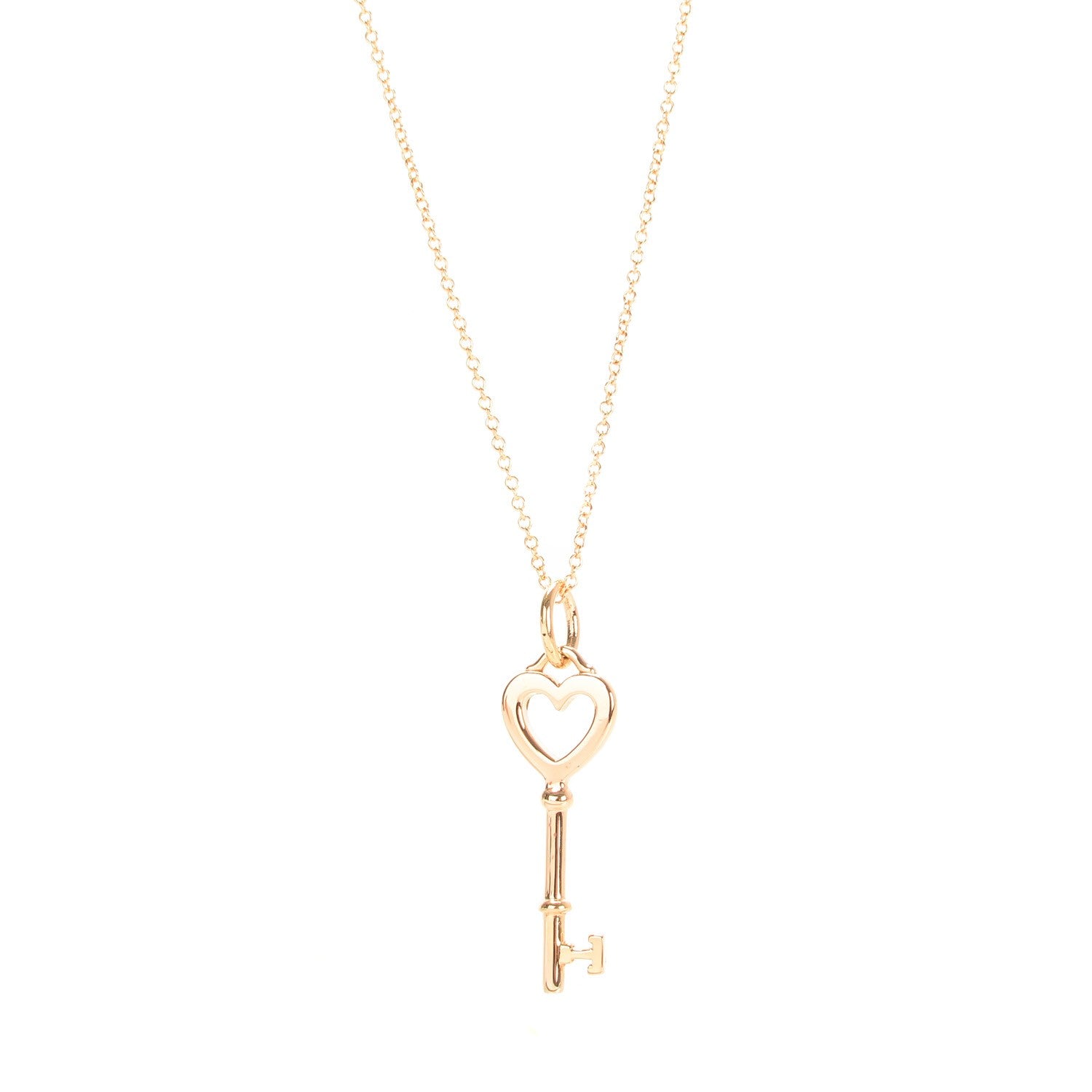 Tiffany 18K Rose Gold Mini Heart Key Pendant Necklace 1 of 6
