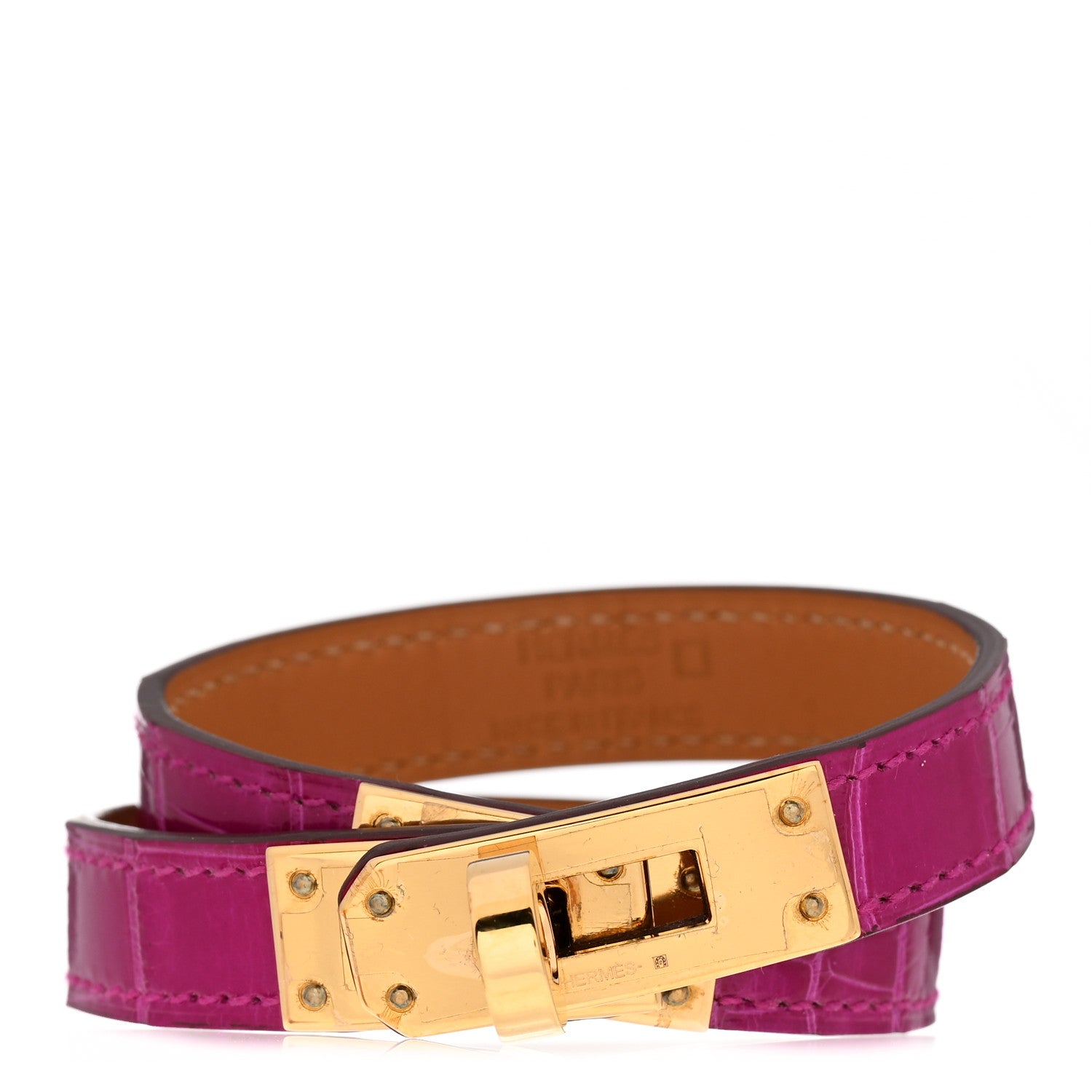 Hermes Shiny Alligator Kelly Double Tour Bracelet S Fuchsia 1 of 5
