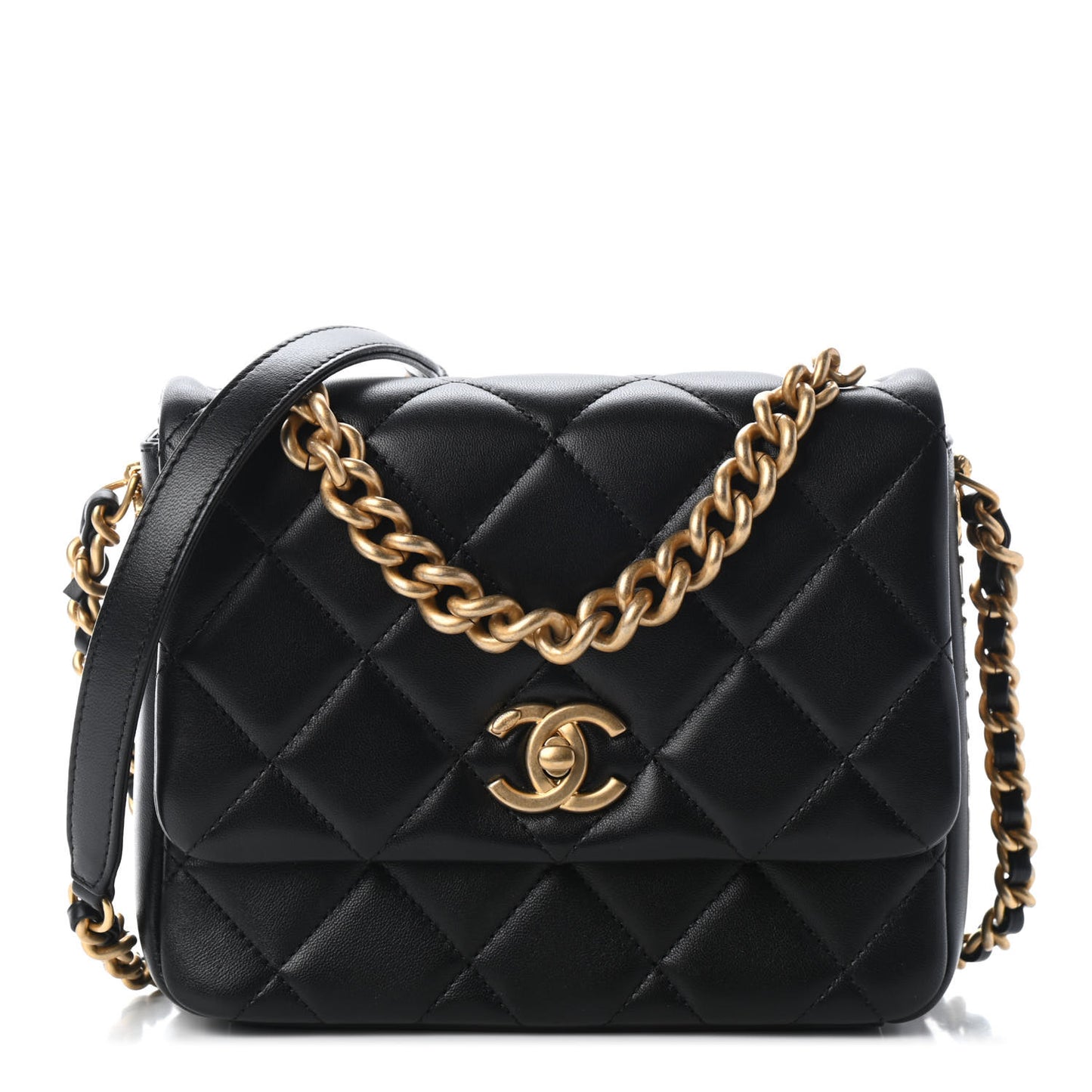 Lambskin Quilted Mini Side Note Flap Black
