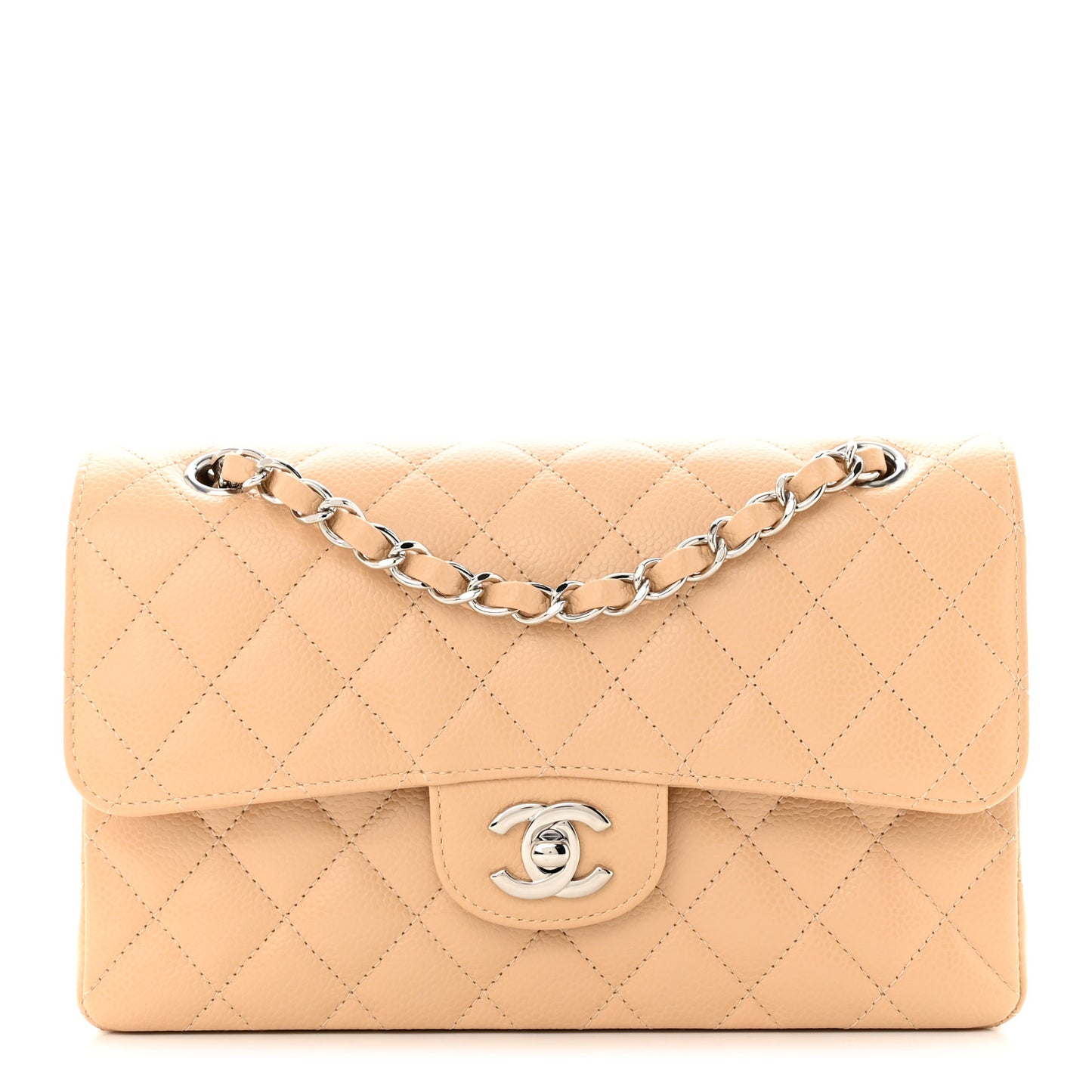 Caviar Quilted Small Double Flap Beige