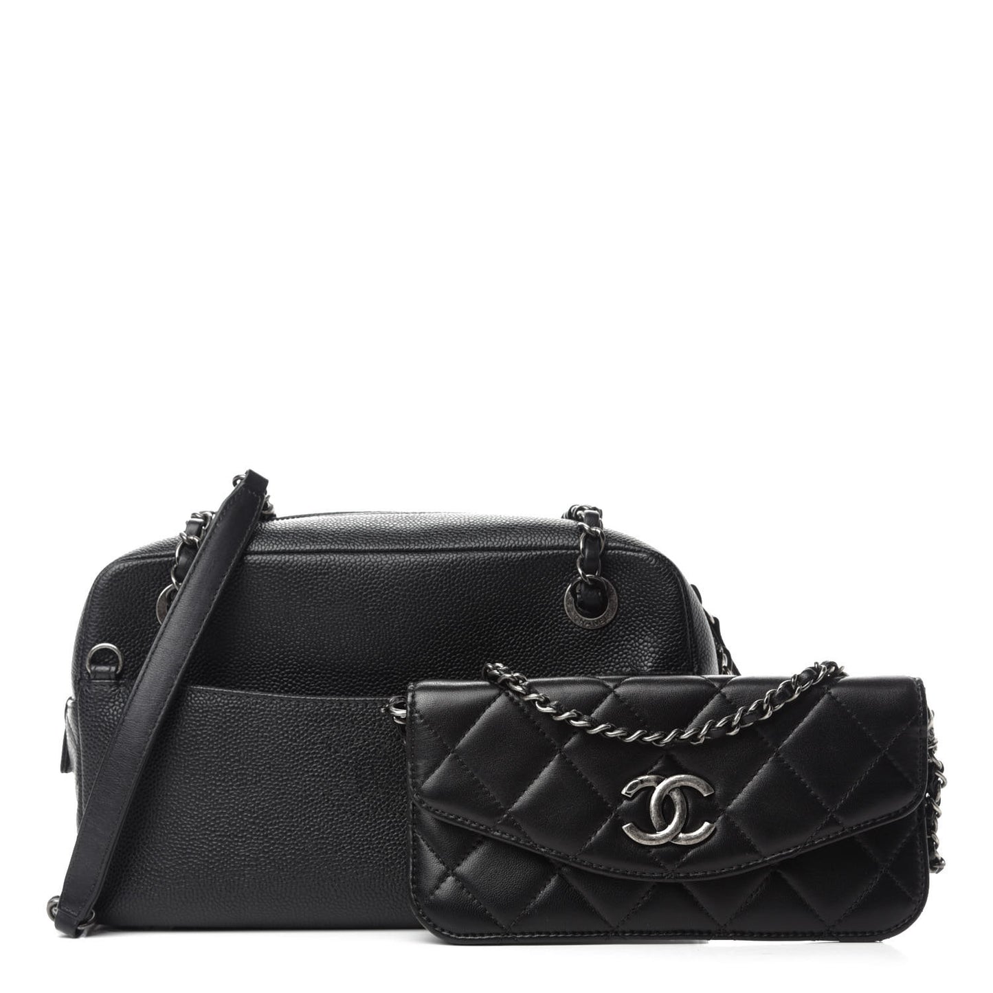 Caviar Lambskin Quilted Coco Break Camera Case Black