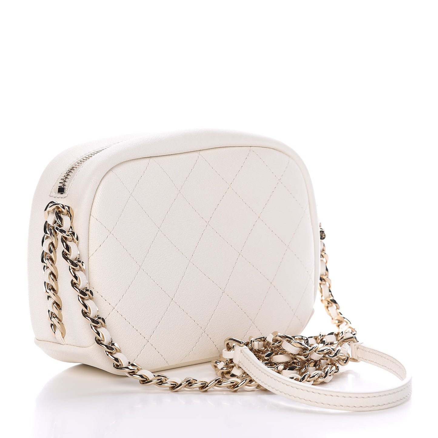 Goatskin Quilted Small Casual Trip Camera Case White