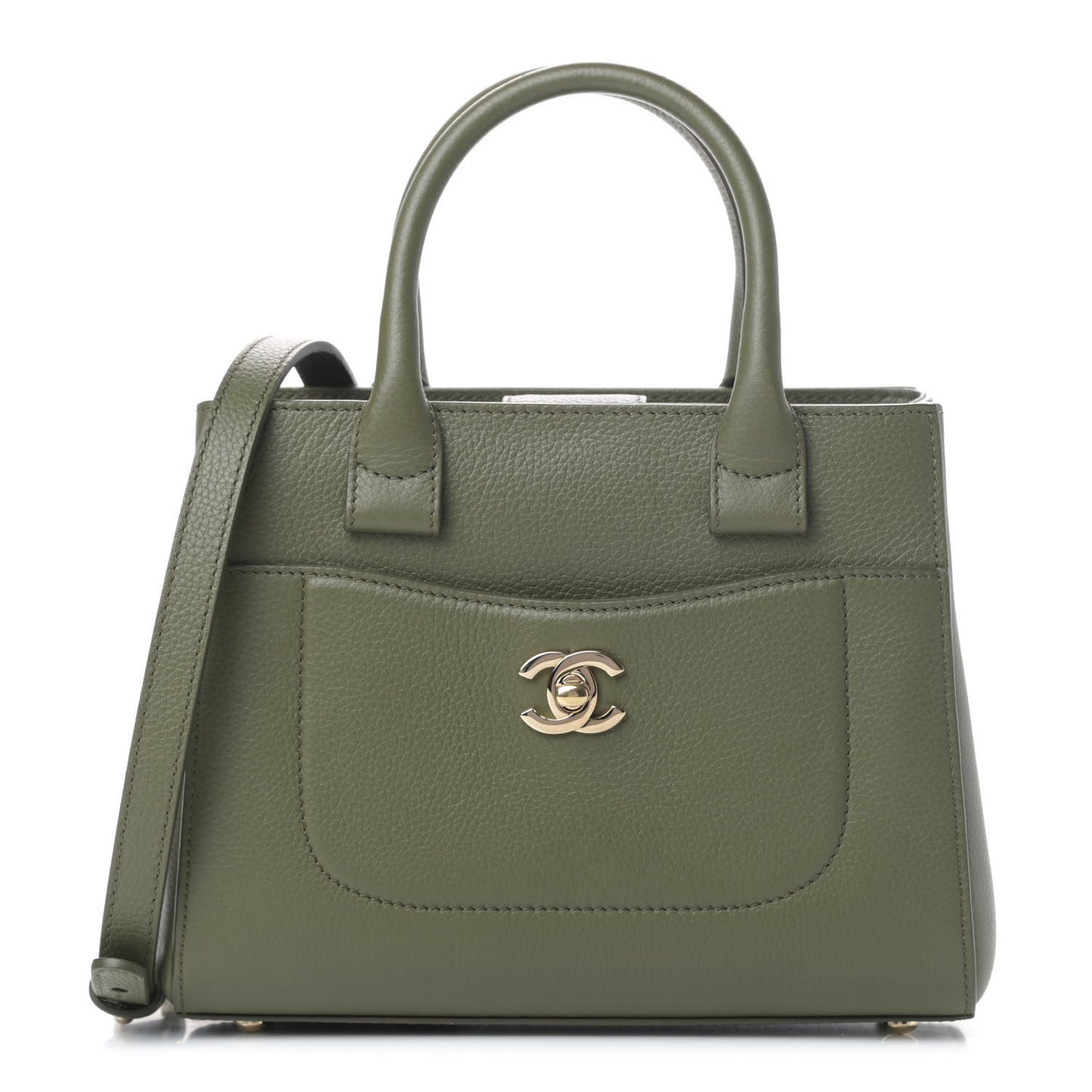 Grained Calfskin Mini Neo Executive Shopper Tote Khaki
