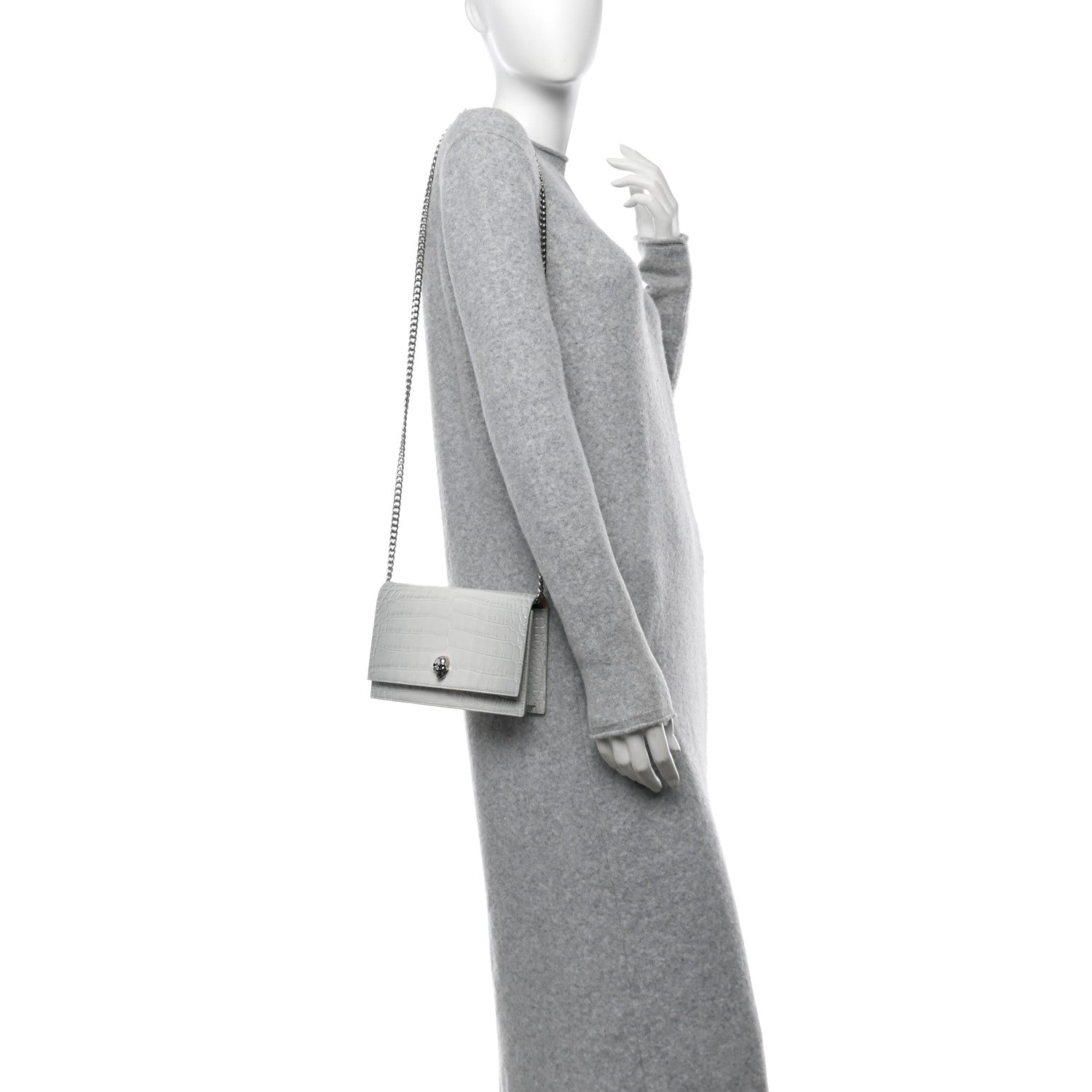 Alexander McQueen Calfskin Crocodile Embossed Skull Mini Crossbody Bag White 2 of 9
