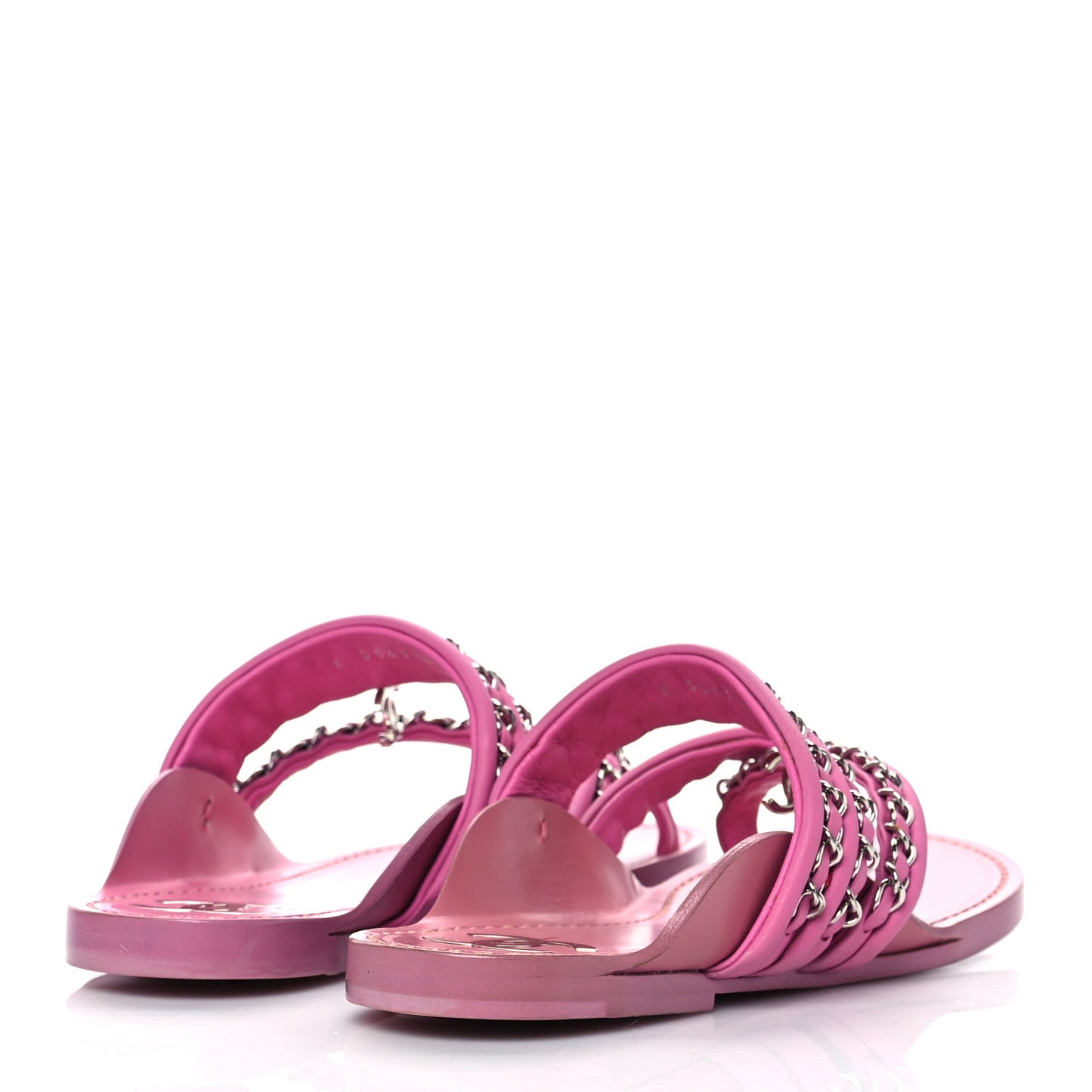 Calfskin Chain CC Thong Flat Sandals 36 Pink