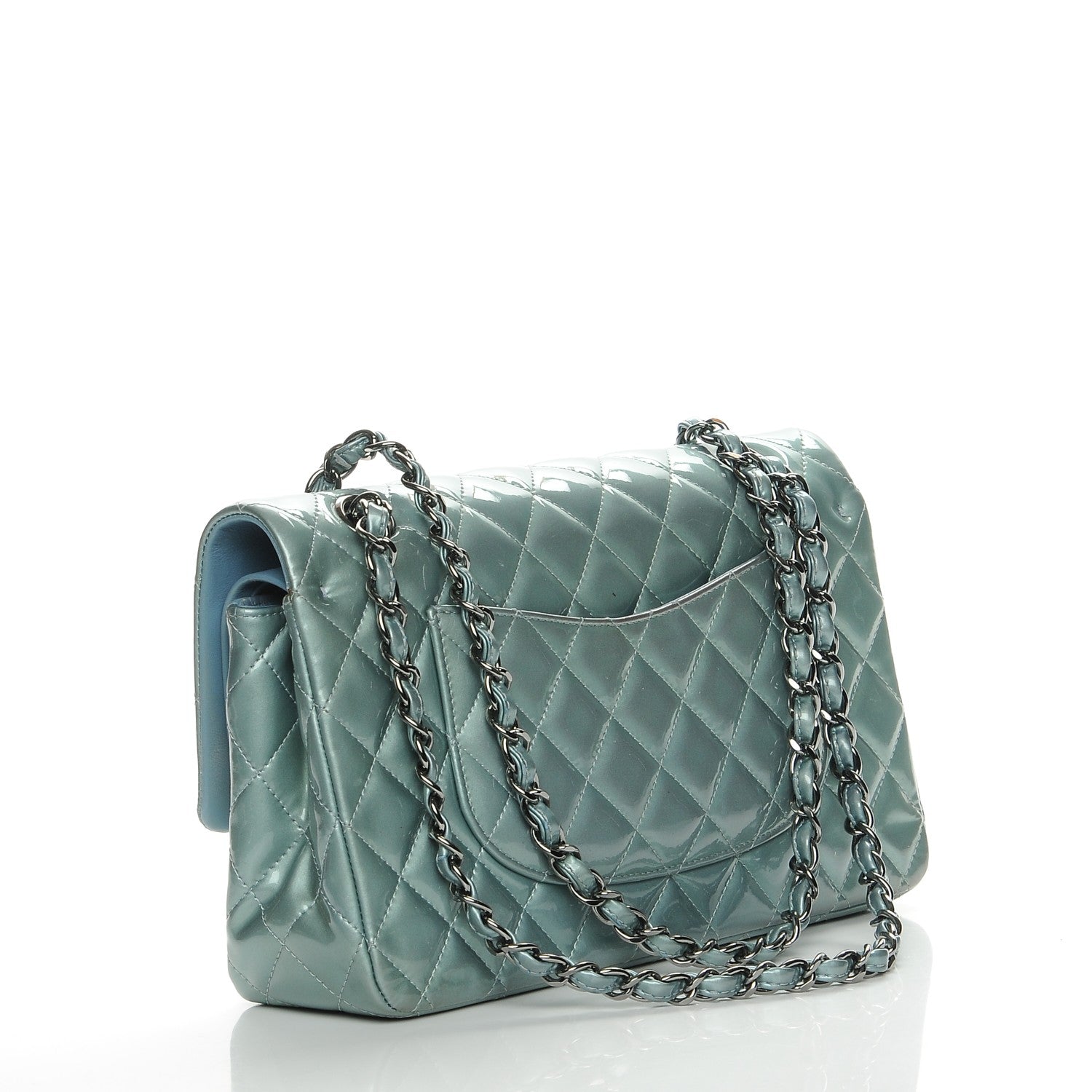 Chanel Patent Calfskin Quilted Medium Double Flap Turquoise 3 of 8