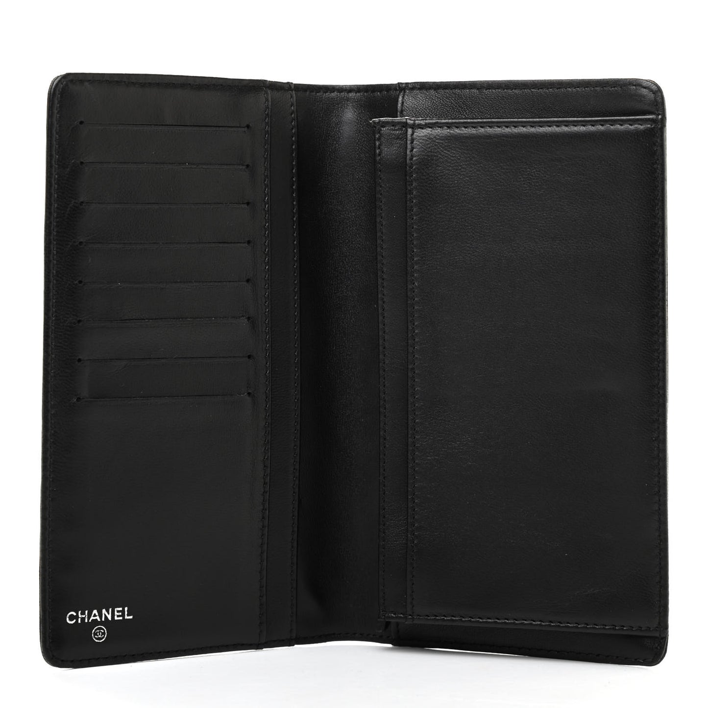 Lambskin Camellia Embossed Yen Wallet Black
